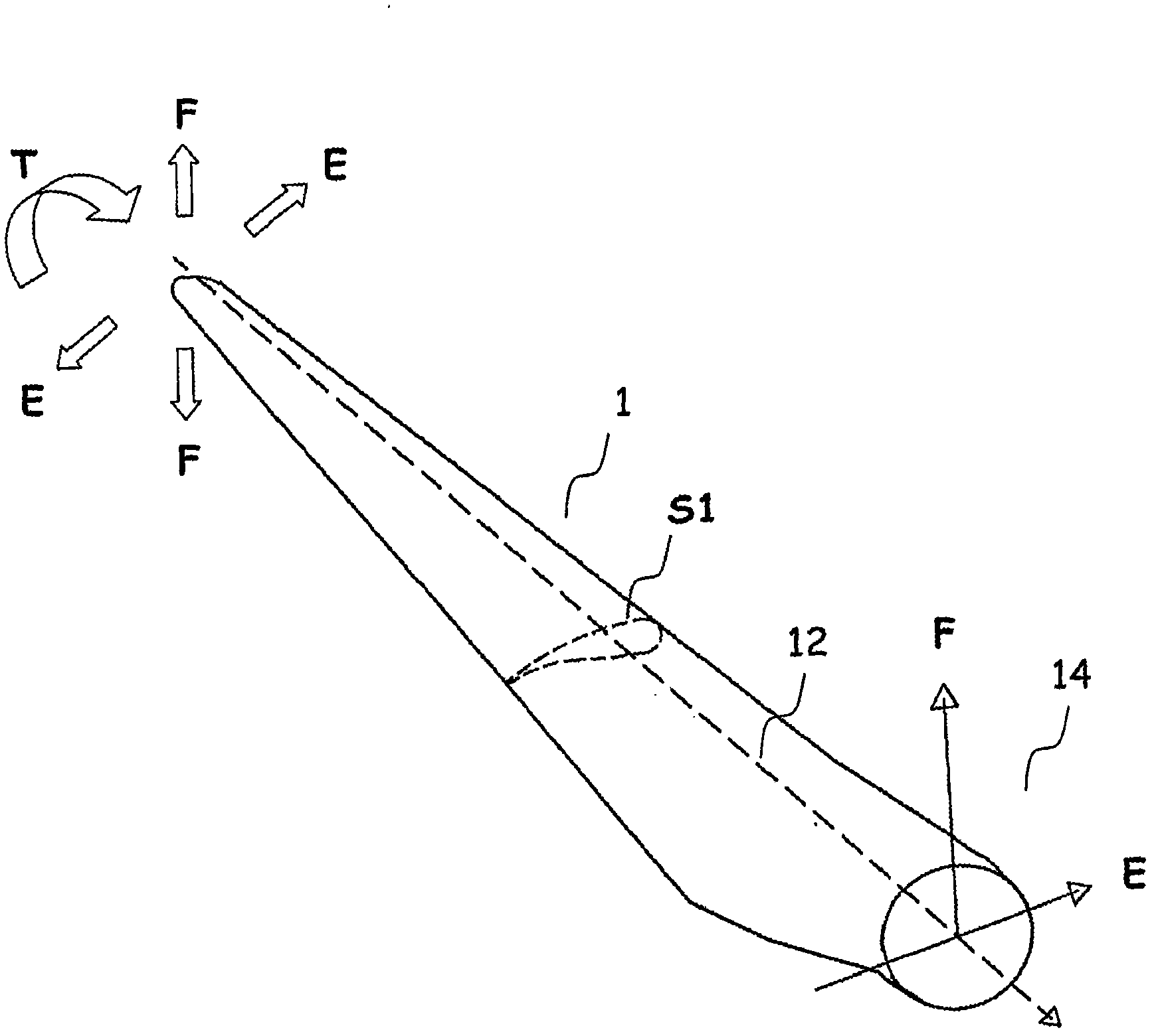 A wind turbine blade with angled girders