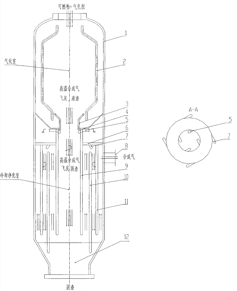 Gasification device for solid fuel and method for producing synthetic gas