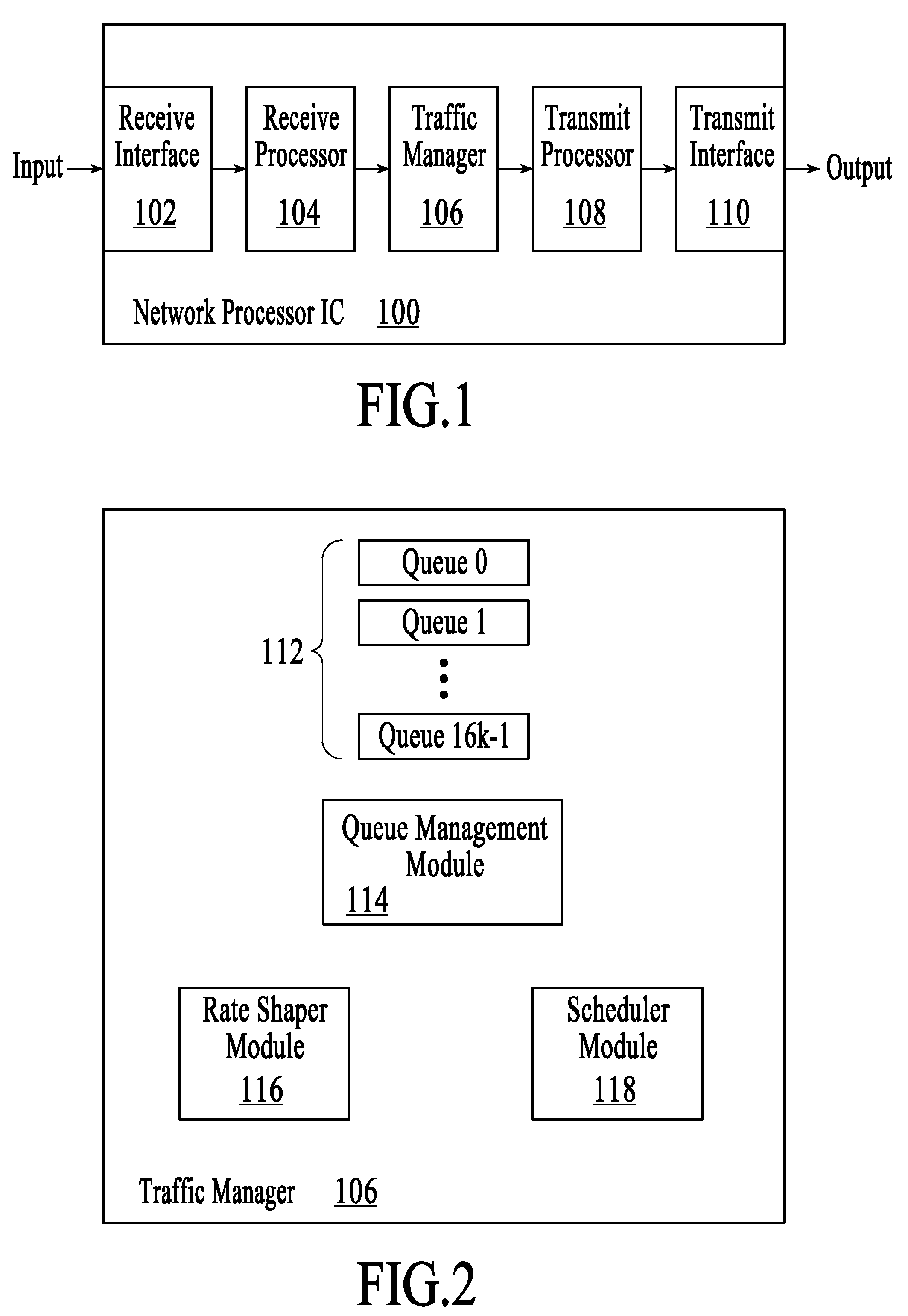 Highly-scalable hardware-based traffic management within a network processor integrated circuit