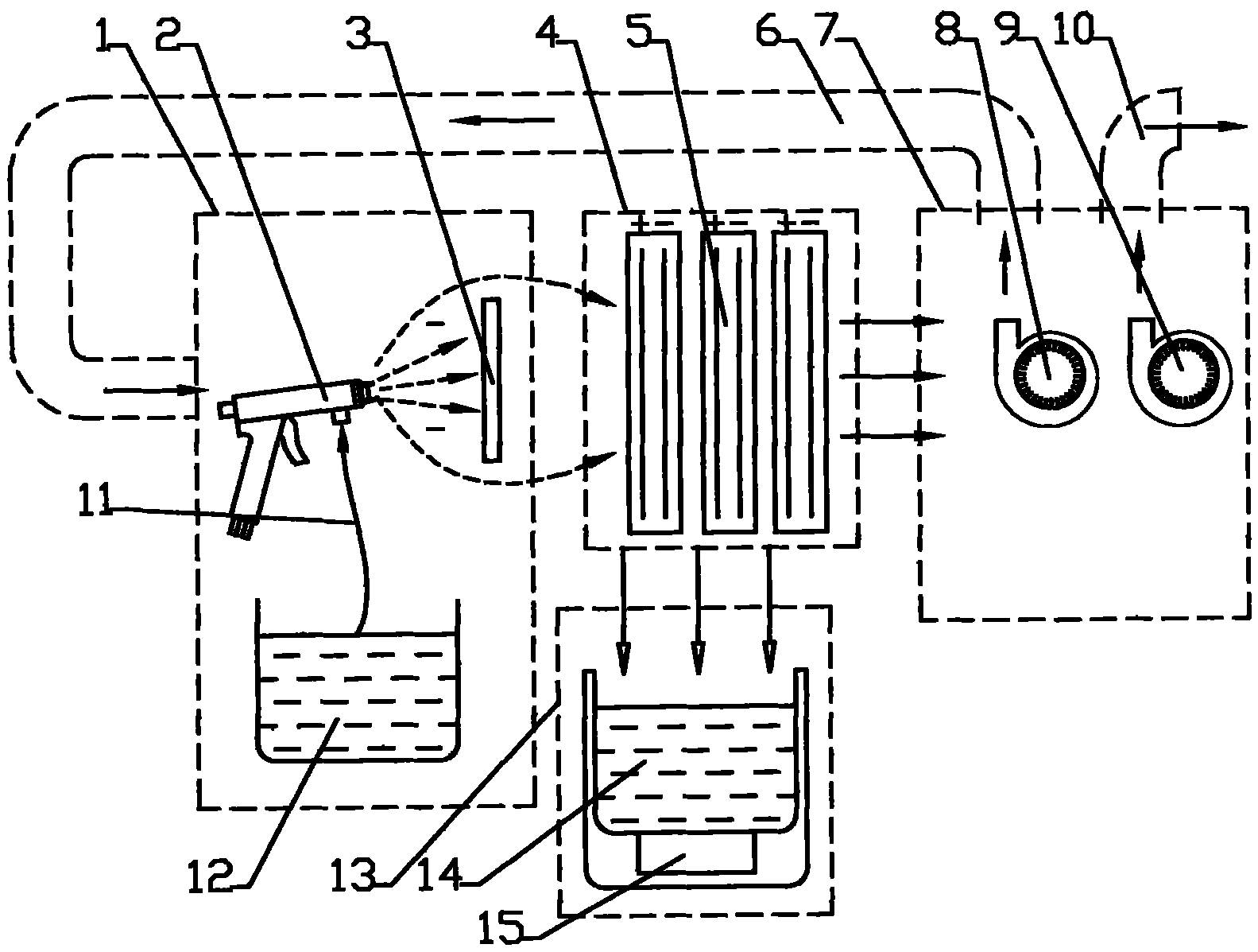 Spray booth for automatically recycling spray mist through electrostatic adsorption