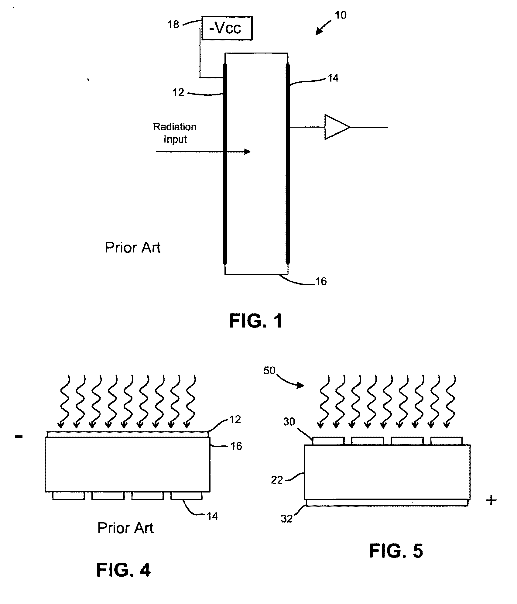 Radiation detector and detection method having reduced polarization