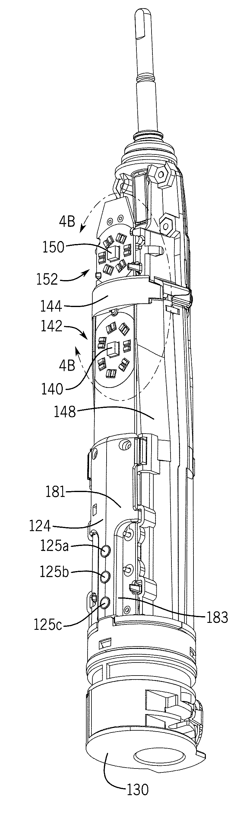 Brushing device with illumination features