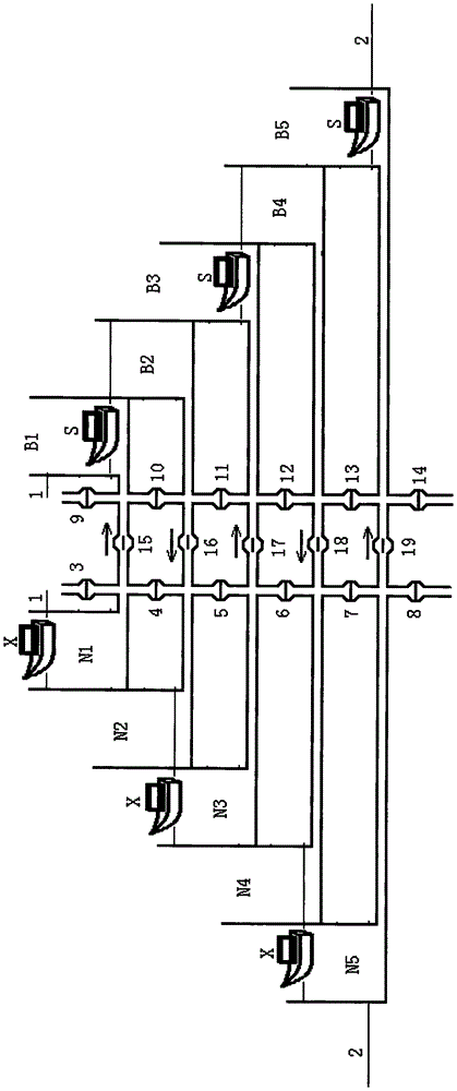 Double-line multistage one-way passing water-saving ship lock