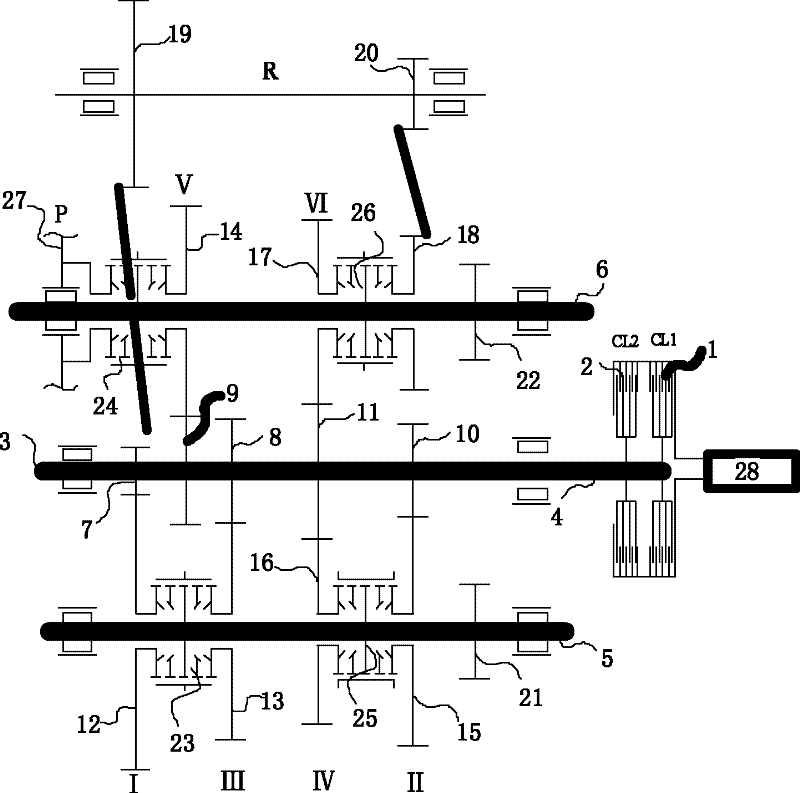 Double-clutch transmission with synchronizer parking device