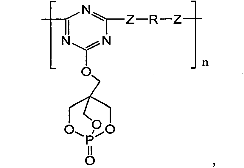 Long-chain triazine macromolecular flame retardant with bicyclic phosphate structure and preparation method thereof