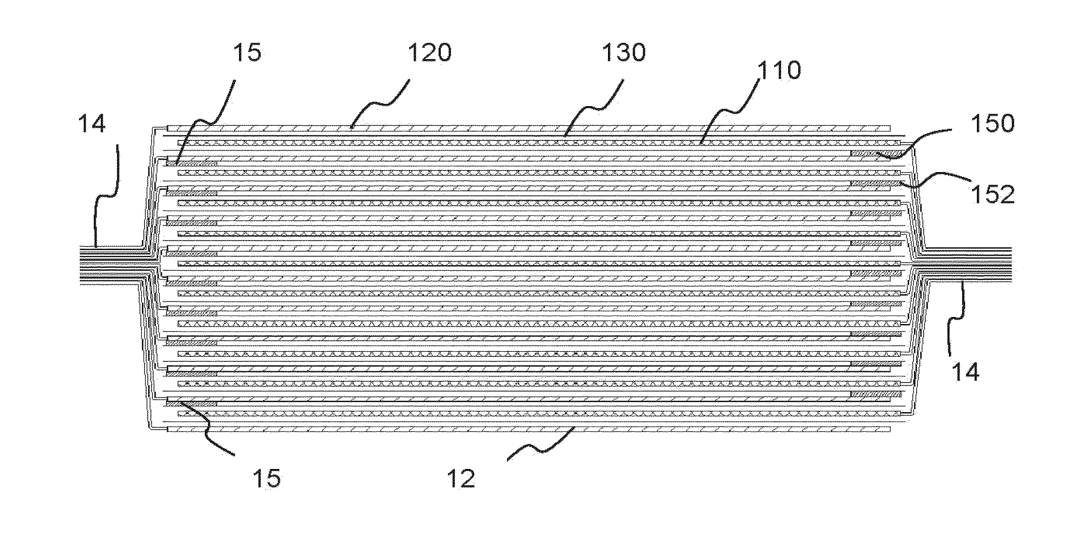 Prismatic batteries and electronic components comprising a stack of insulated electrode plates