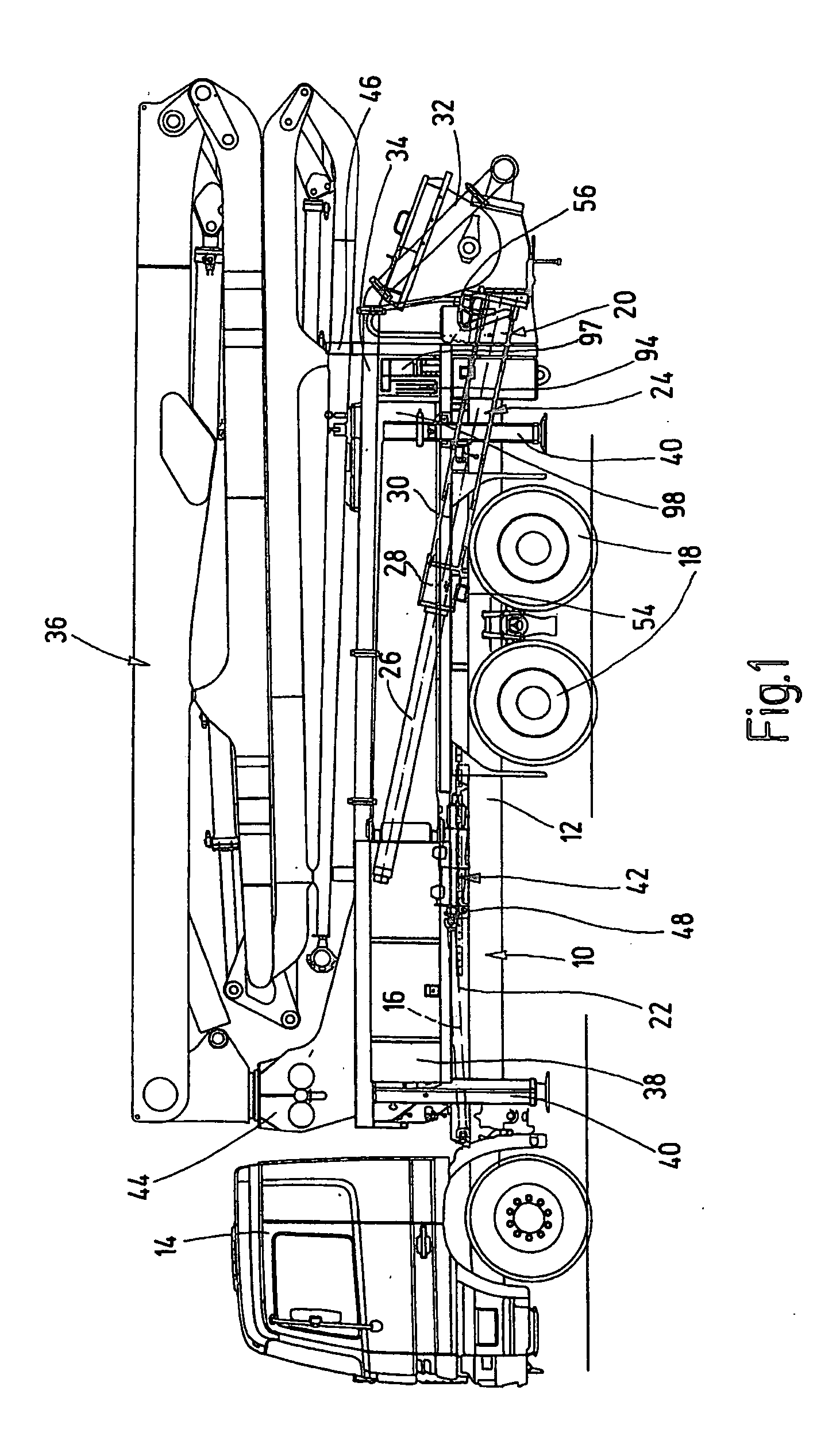 Mobile concrete pump and corresponding building frame