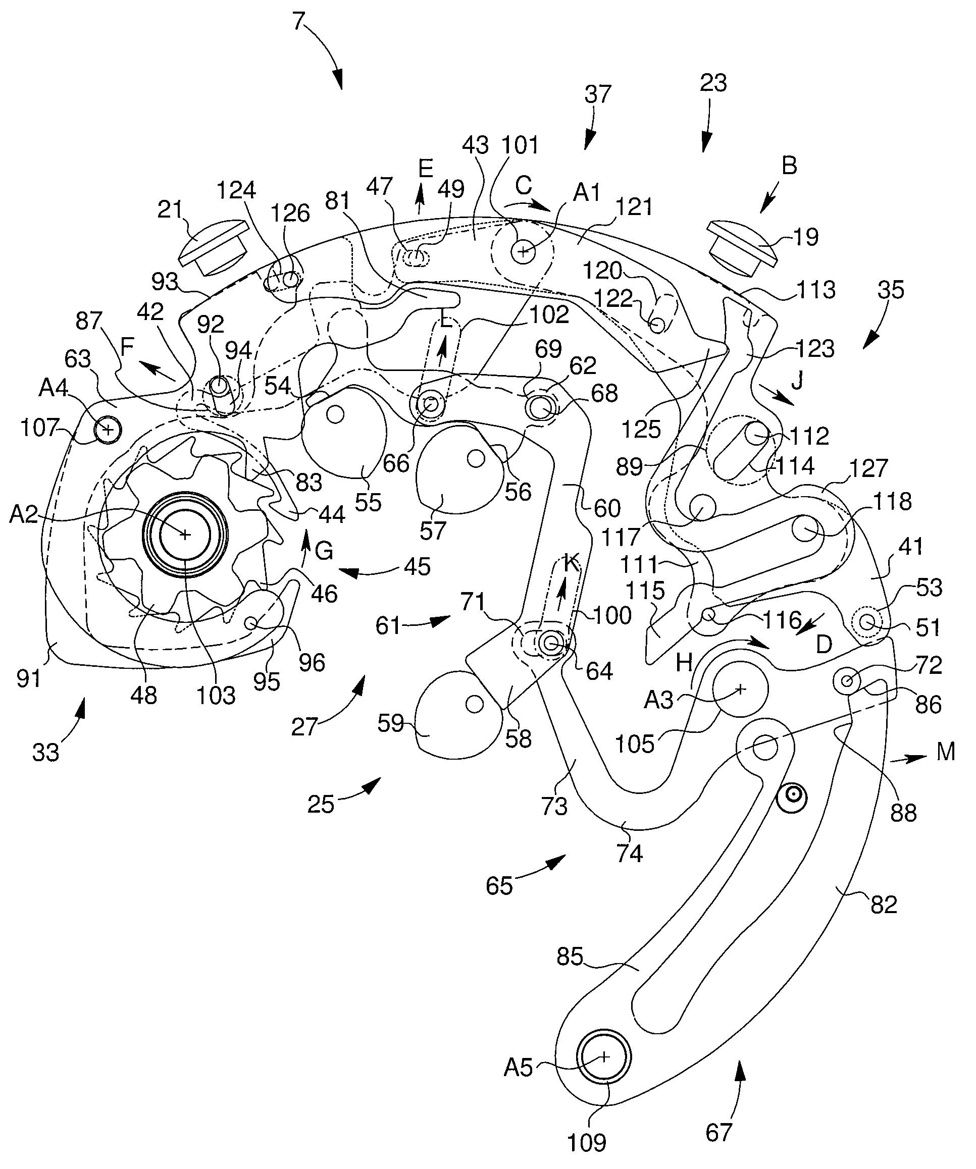 Bistable hammer for a chronograph mechanism