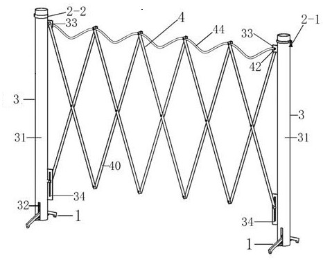 Telescopic fence with supporting legs capable of being folded automatically