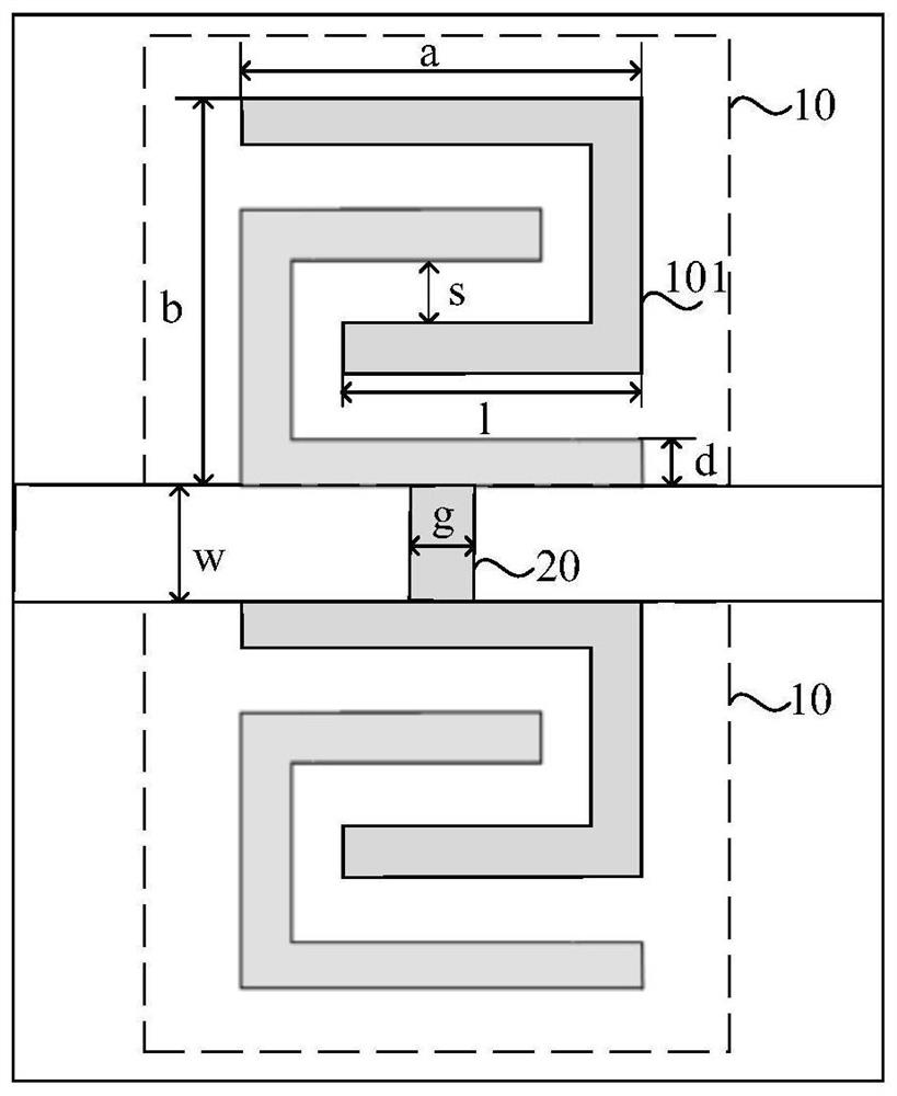 Microstrip line power divider based on nested U-shaped defected ground structure and radio frequency circuit