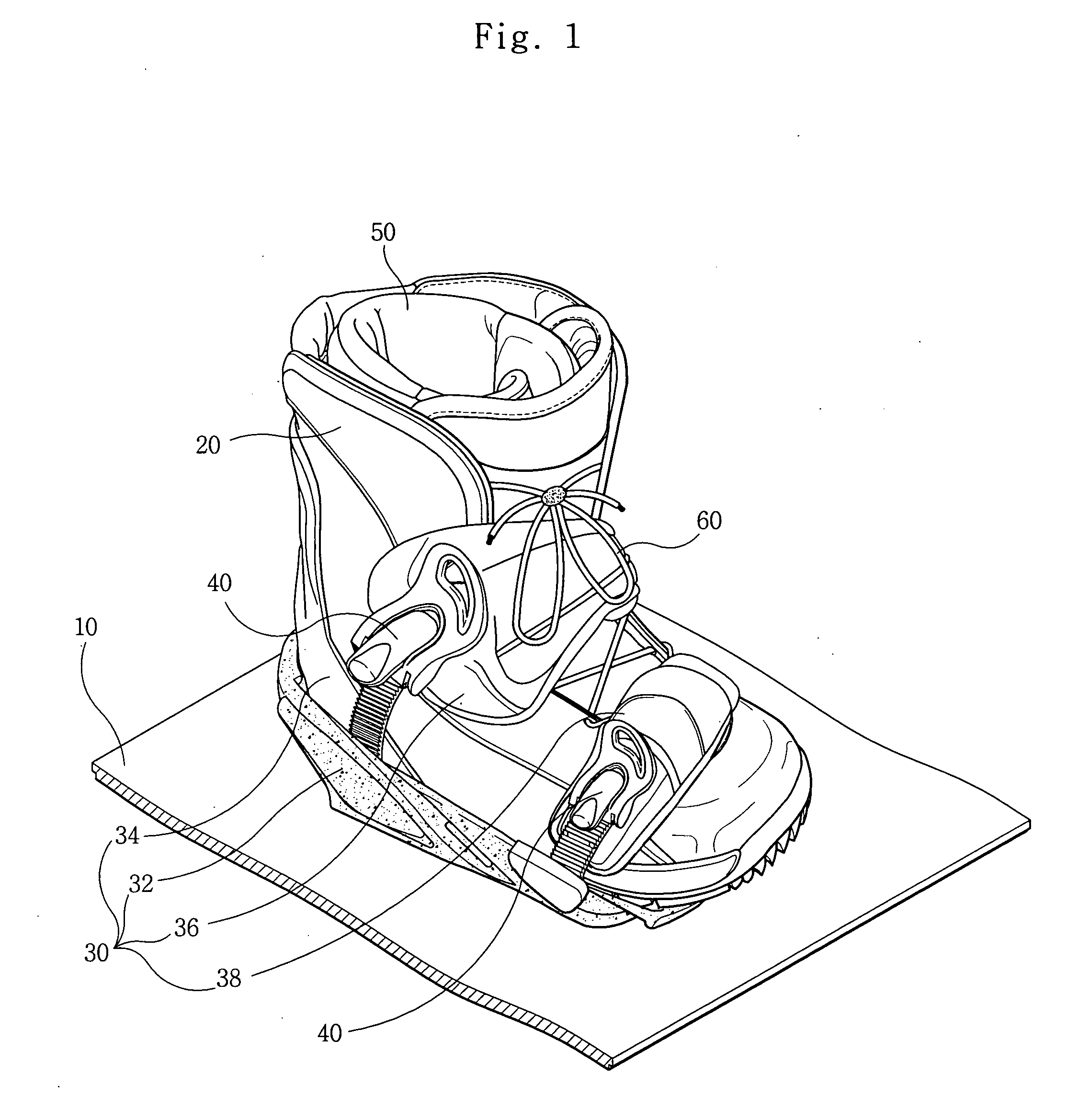 Apparatus for tightening top of foot in leisure sports boot fixing heel to sole