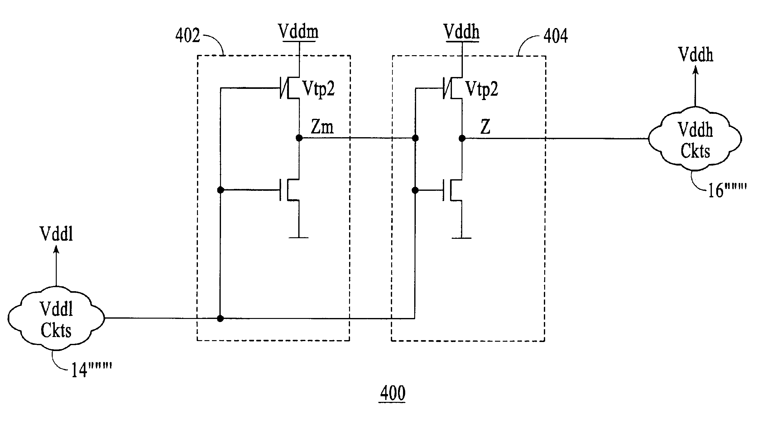 Level translator circuit for power supply disablement