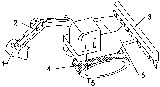 Large hydraulic excavator with excavating, breaking and soil loosening bucket