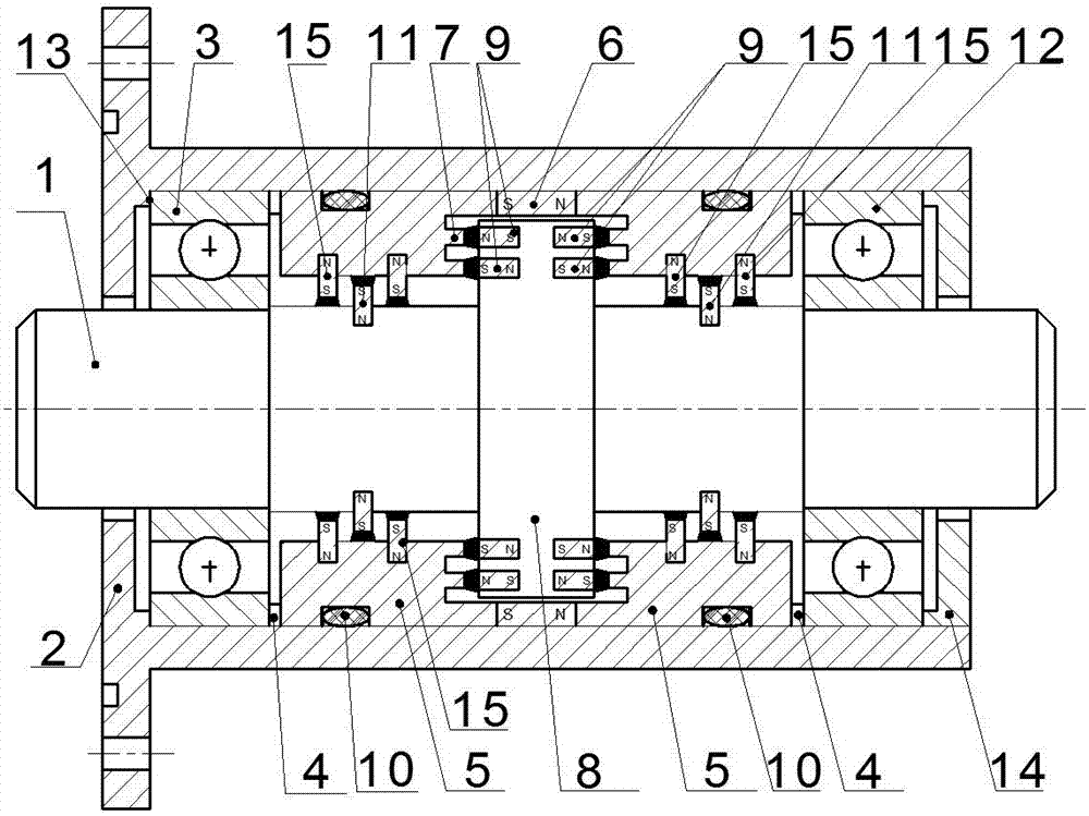 Staggered type magnetic fluid sealing device