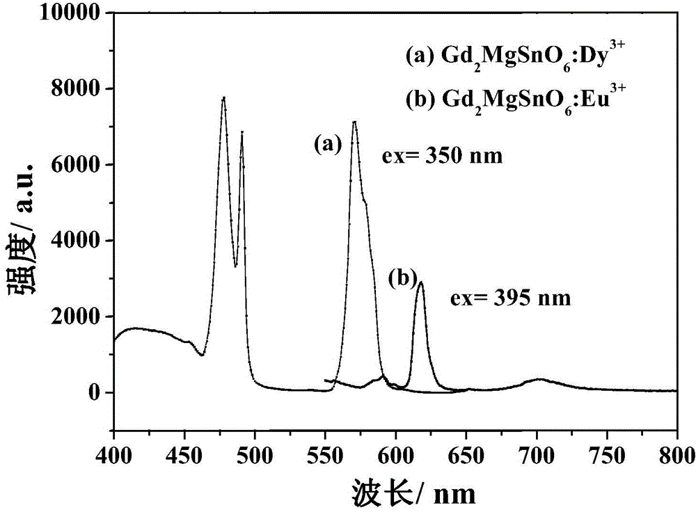 Near ultraviolet excitation double perovskite fluorescent powder for white light LED and preparation method thereof