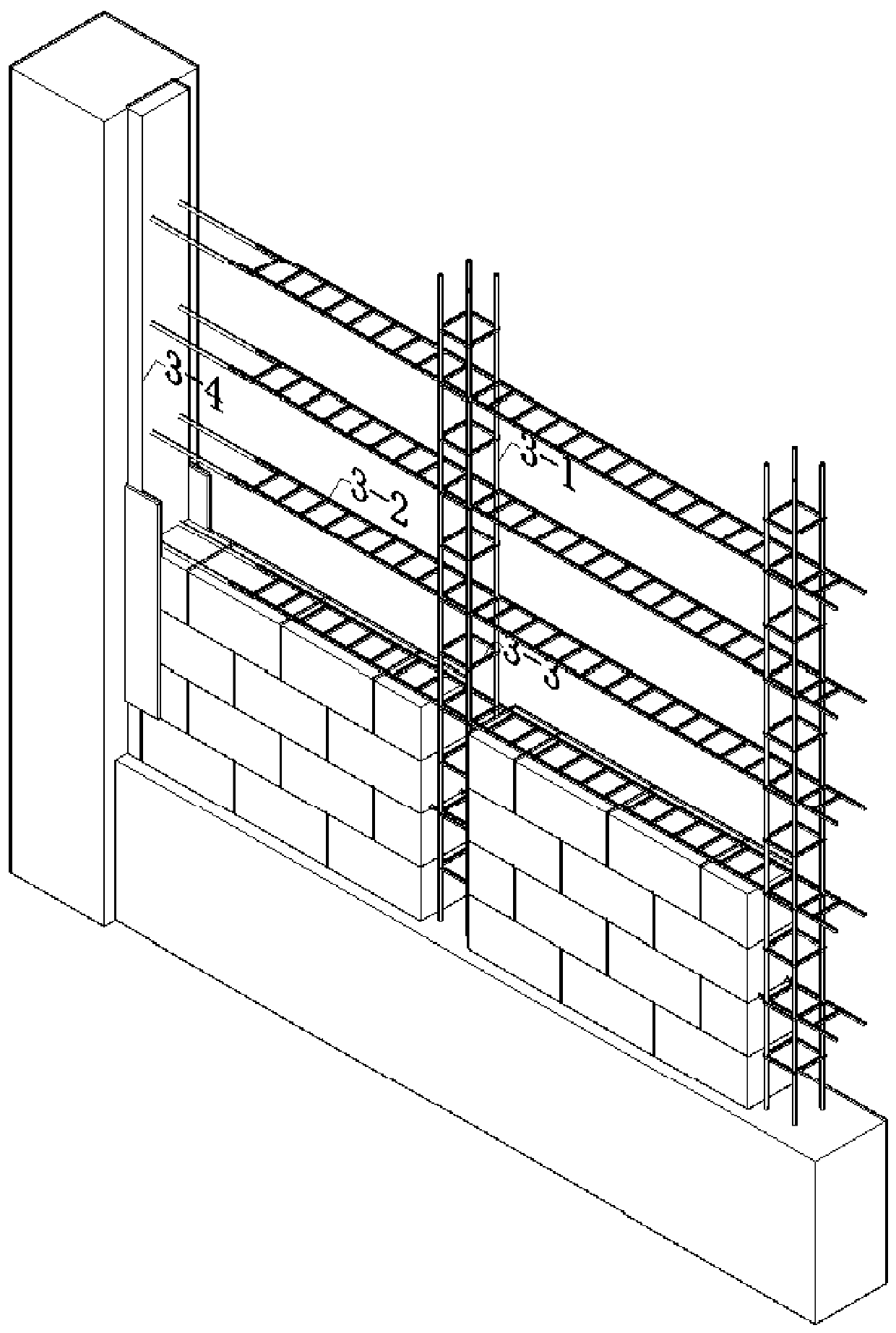 Flexible connection structure for building block infilled wall and concrete frame structure, and construction method thereof