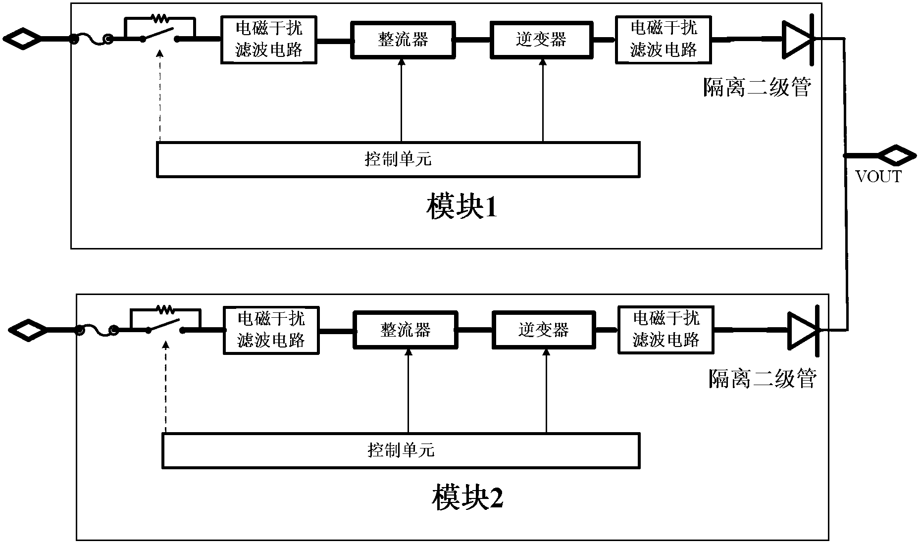 Modular power supply device with reverse prevention function and reverse-prevention control circuit