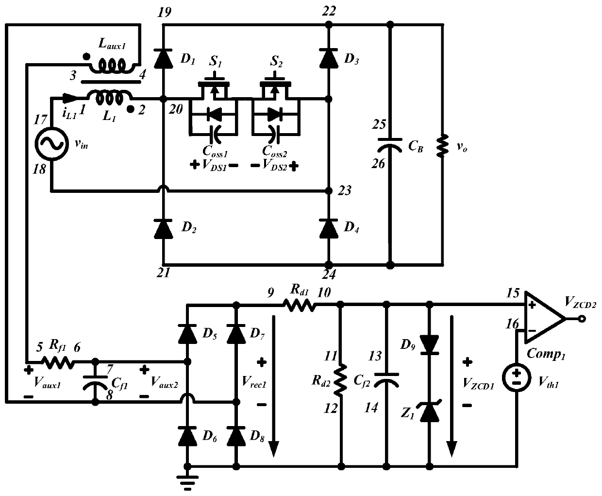 Inductive current zero-crossing detection method of bridgeless power factor correction circuit