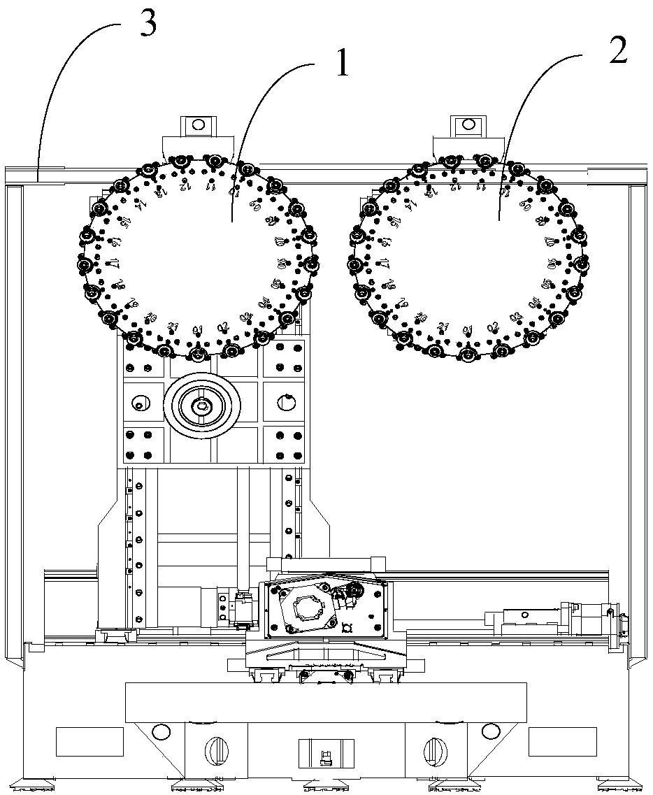 Horizontal machining center and umbrella-shaped tool magazine