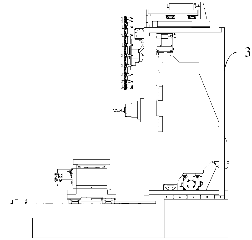 Horizontal machining center and umbrella-shaped tool magazine