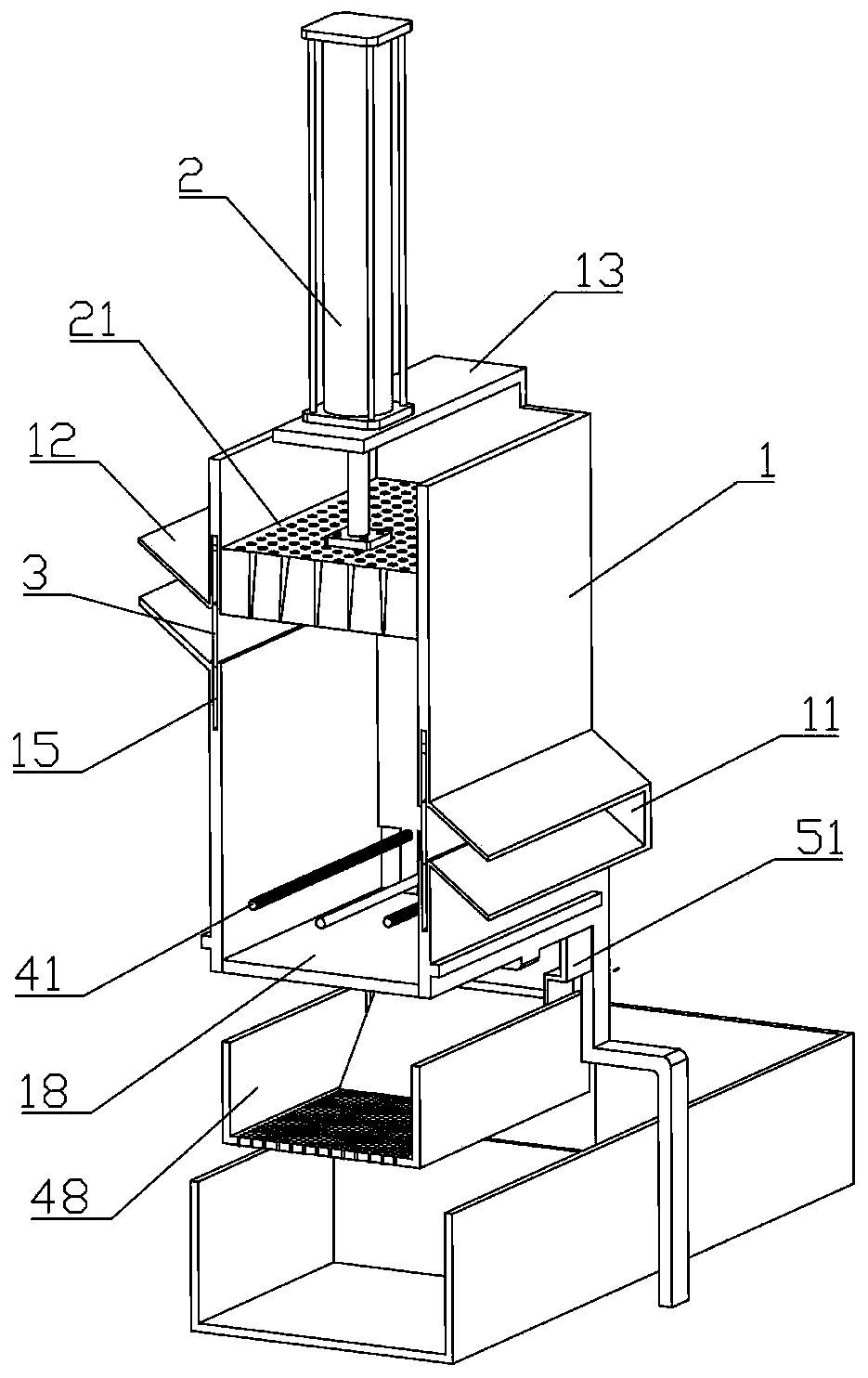 Dry-wet separation device for pig house excrement recycling