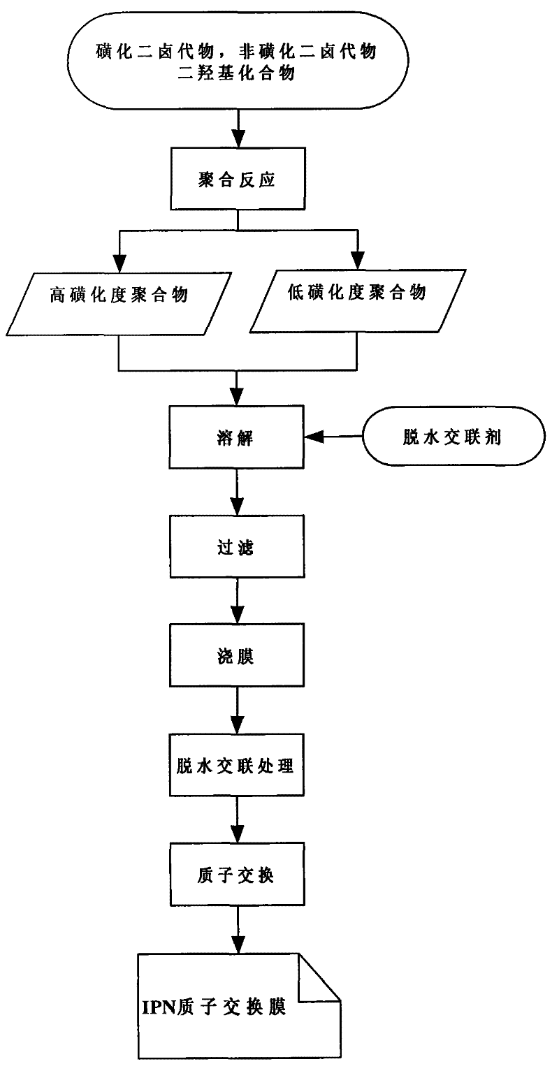 Process for preparing composite sulfonated membranes with IPN structures