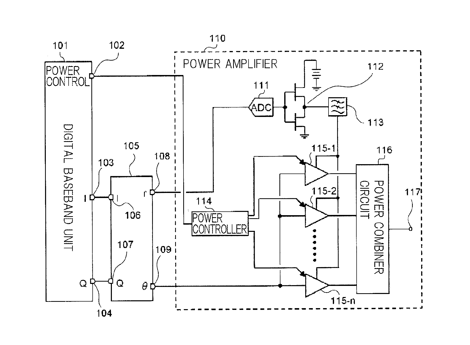 Power amplifier and radio wave transmitter having the same