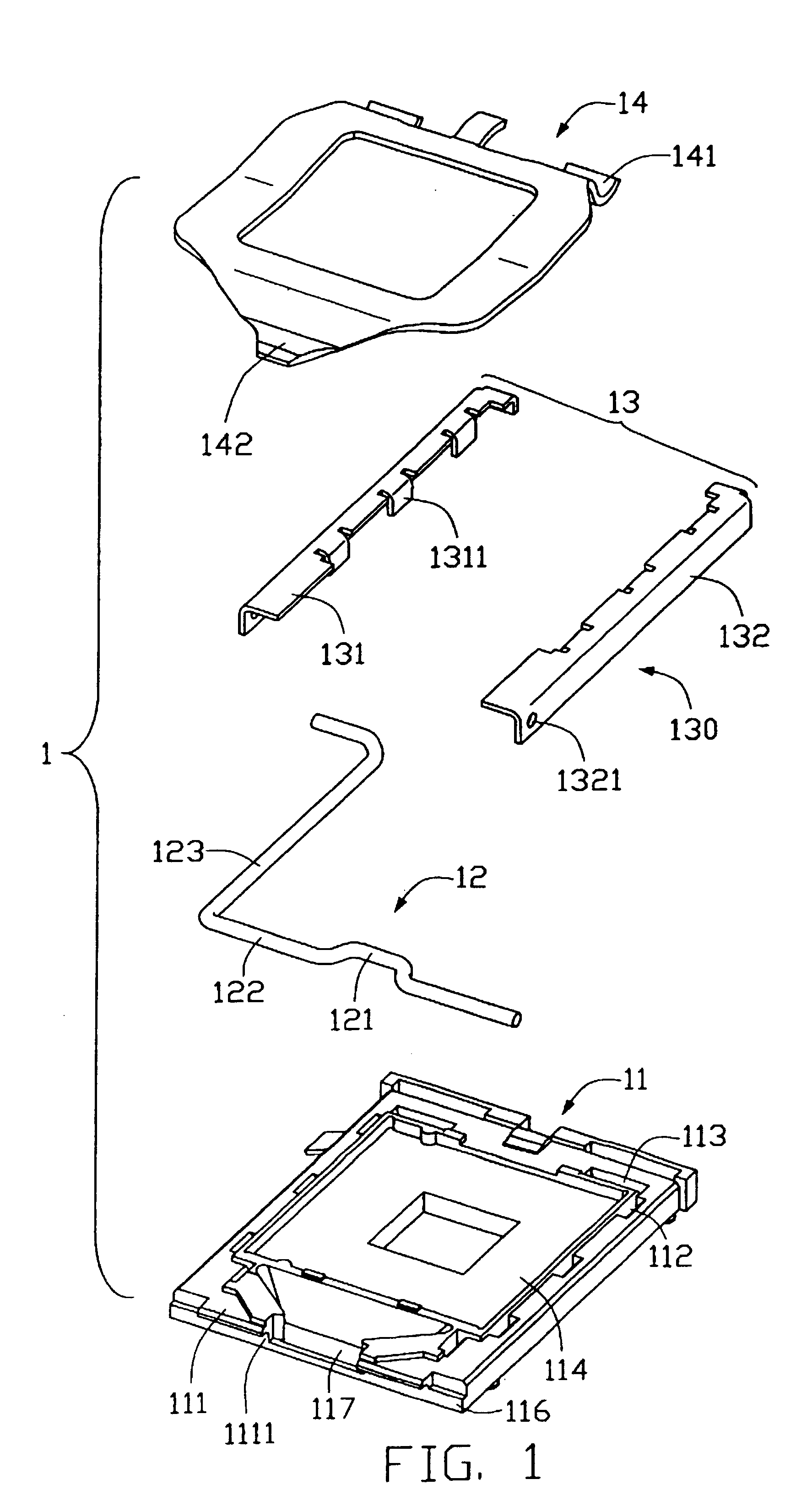 Land grid array connector assembly having a stiffener with pivot bores