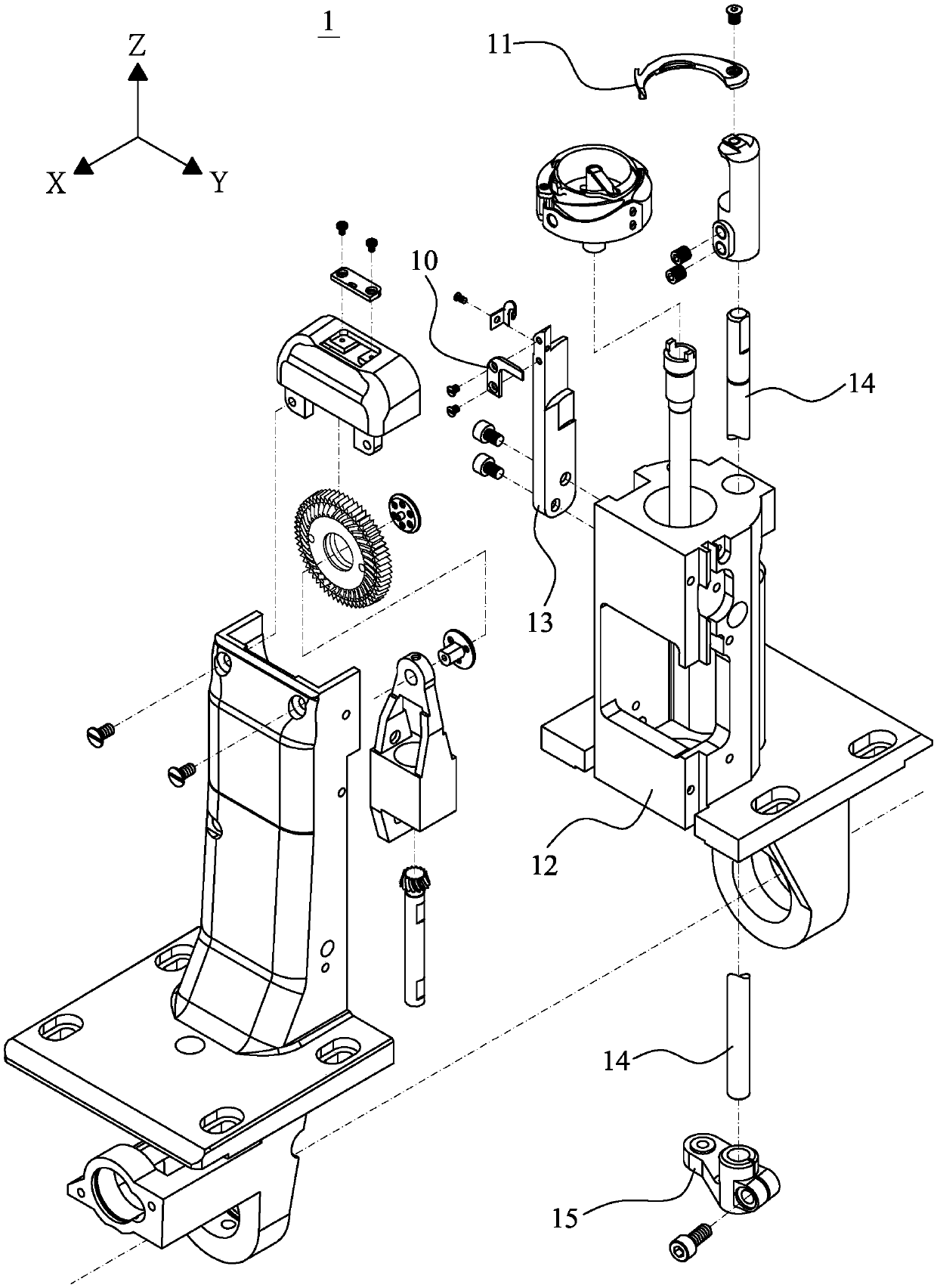 Thread cutting device for column type sewing machine