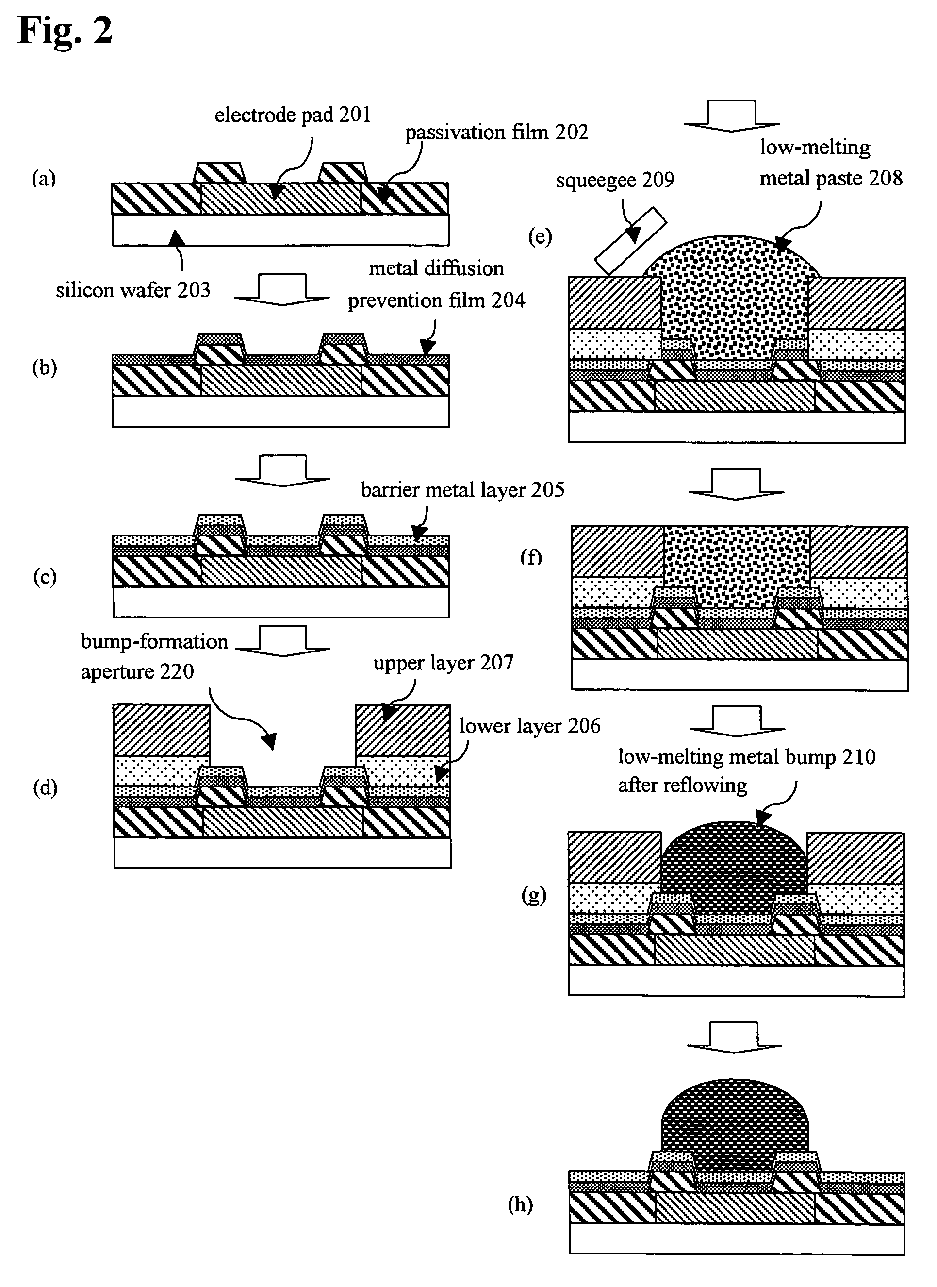 Method for forming bump on electrode pad with use of double-layered film