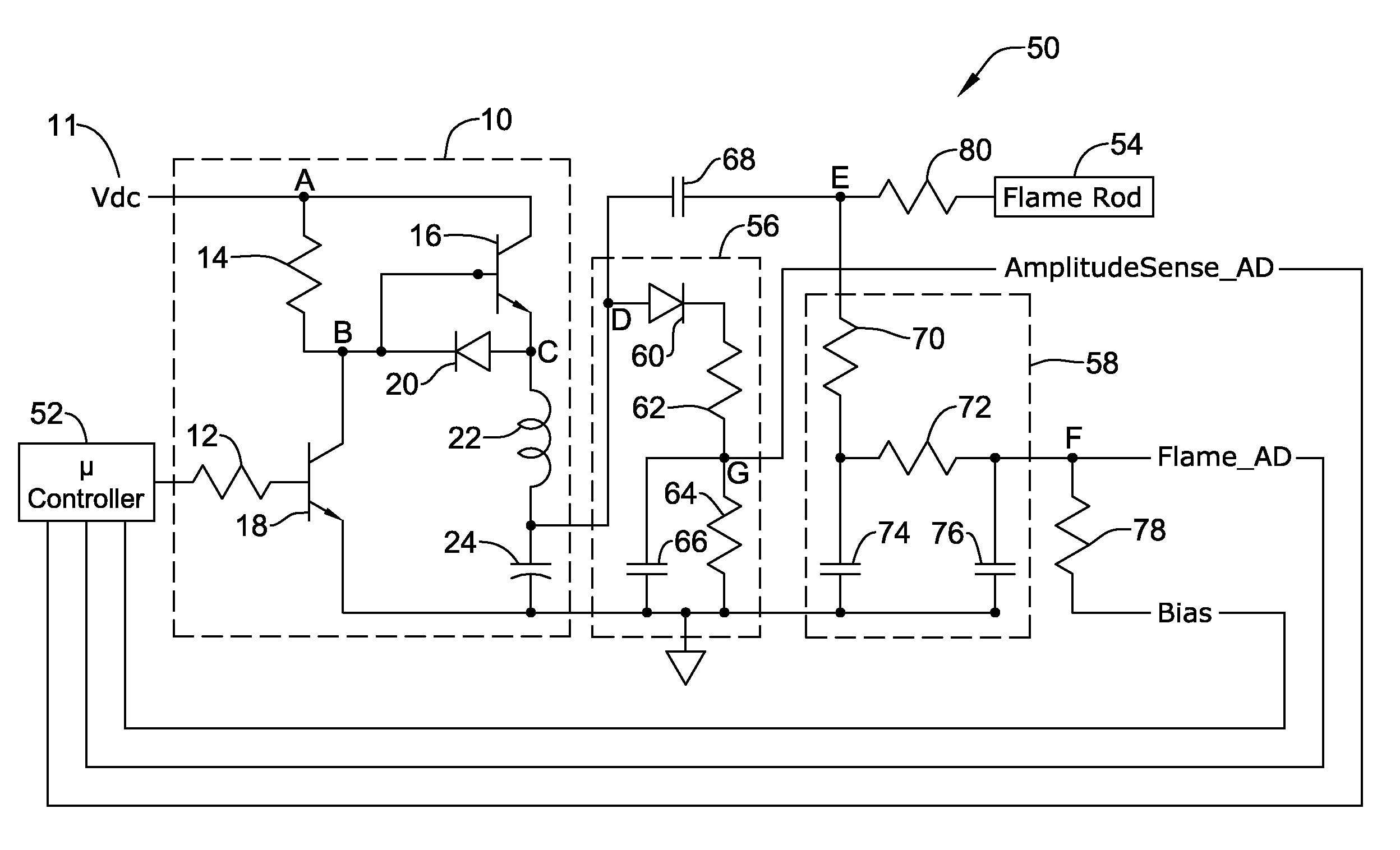 Flame rod drive signal generator and system