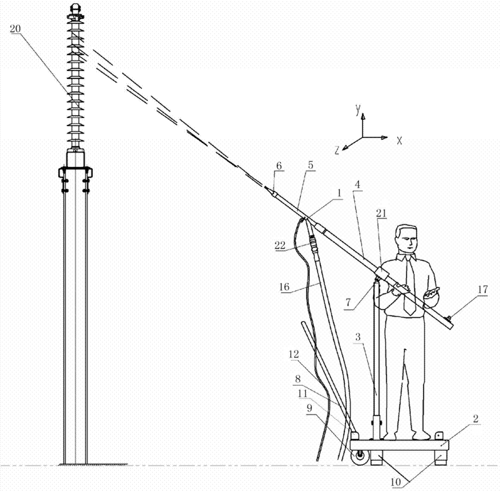Device for washing charged objects and washing vehicle