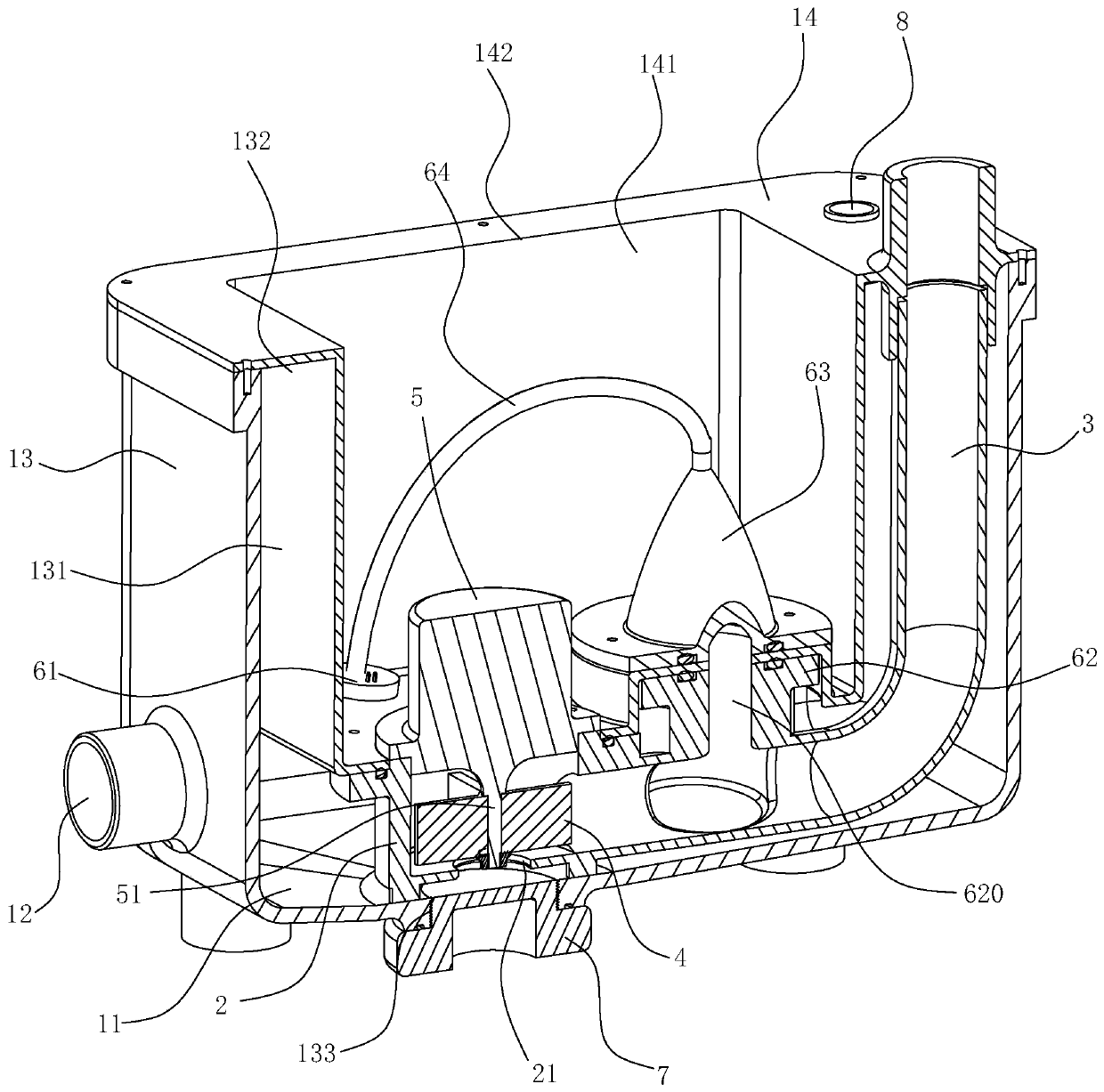 Strong draining pump structure and cleaning machine provided with strong draining pump structure