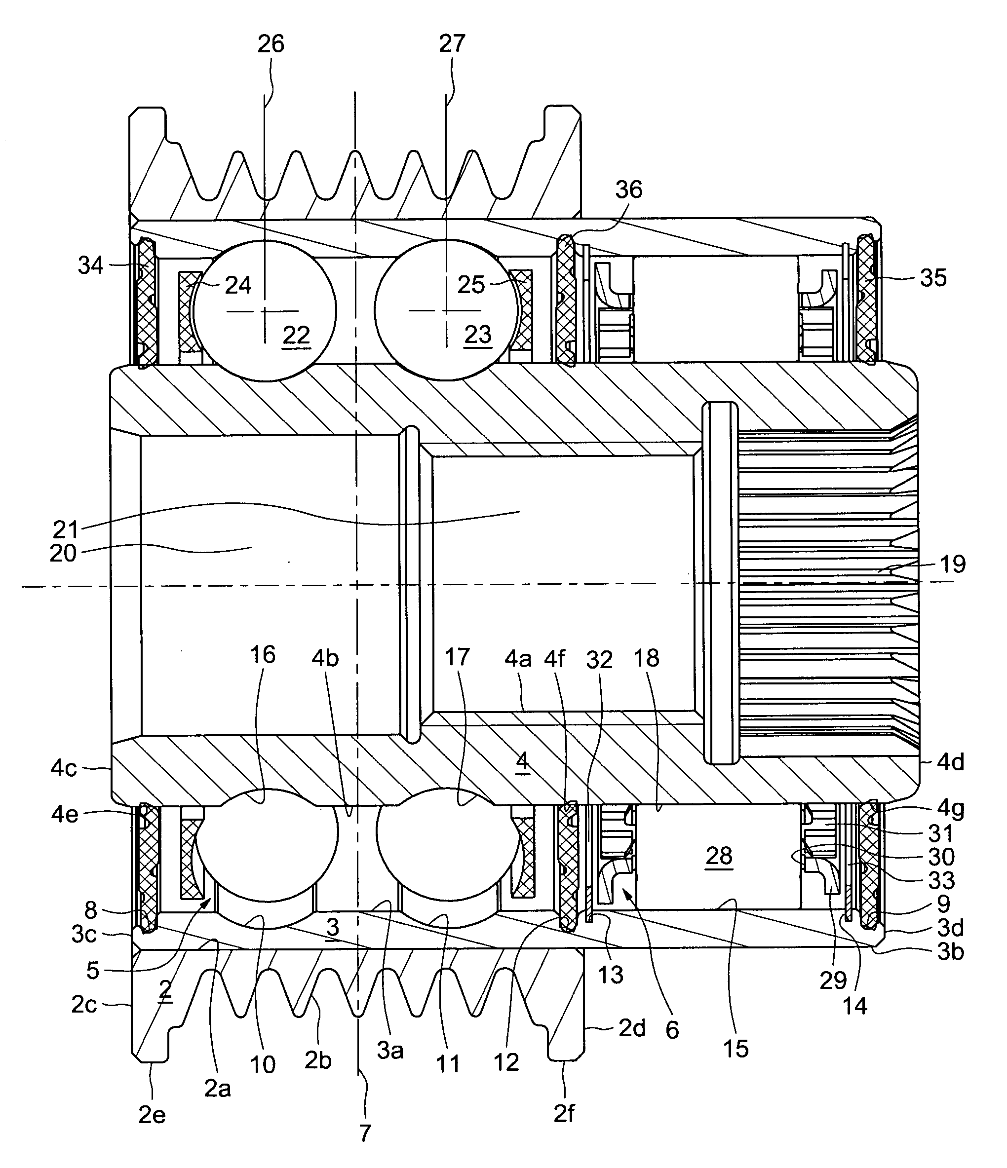 Disengageable pulley device