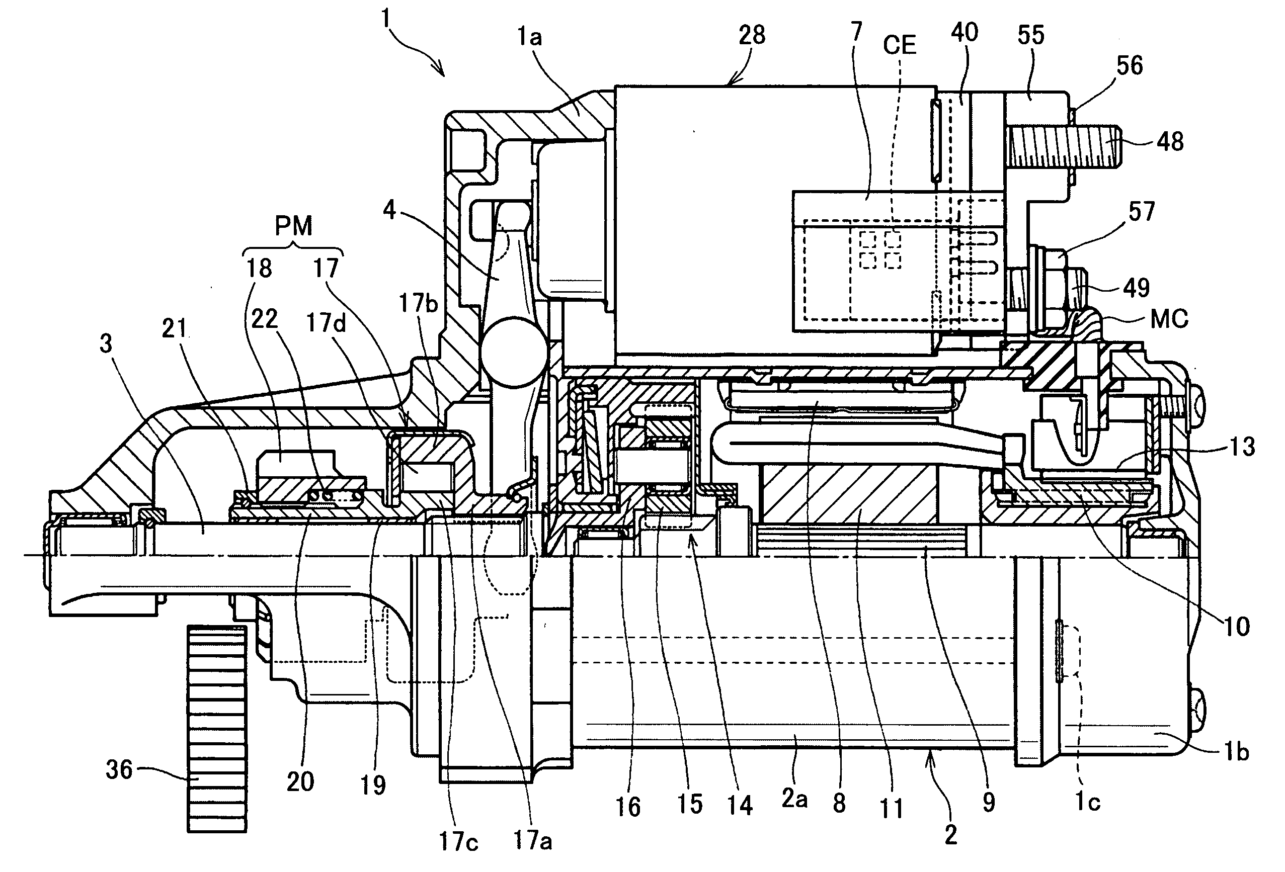 Starter for starting internal combustion engine