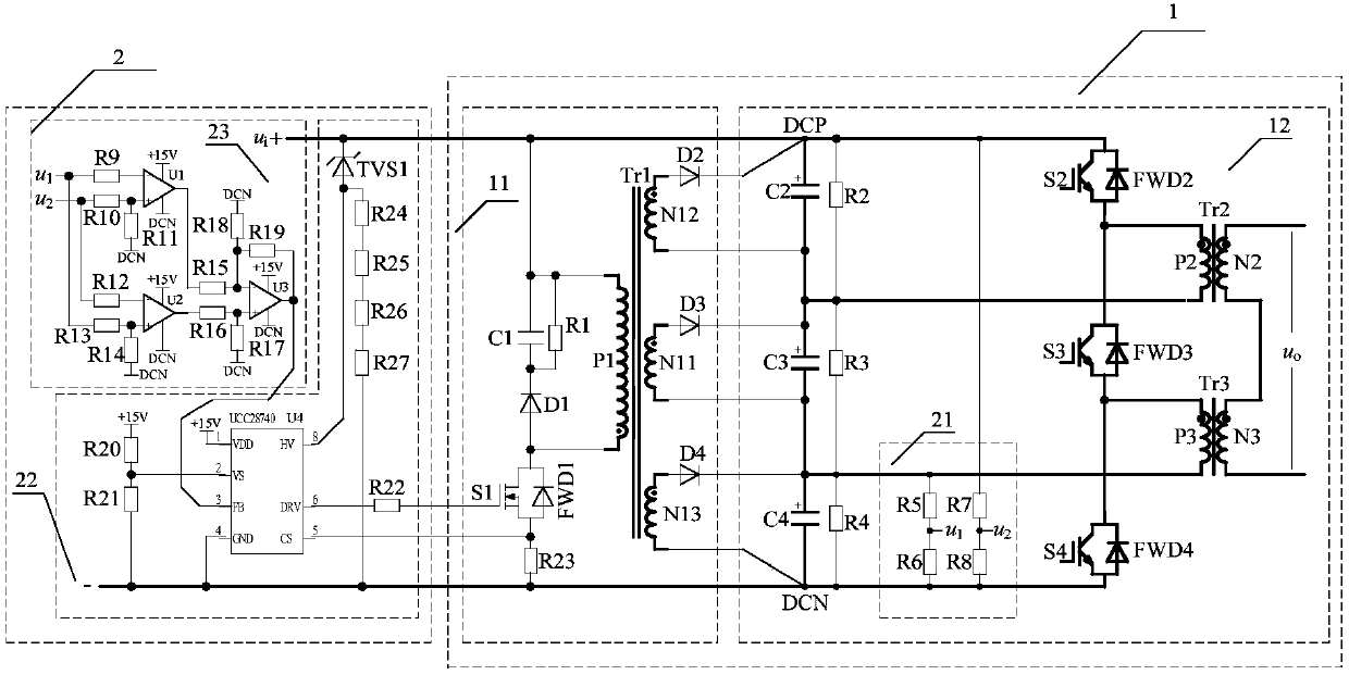 Capacitor-series automatic voltage sharing circuit and control circuit thereof