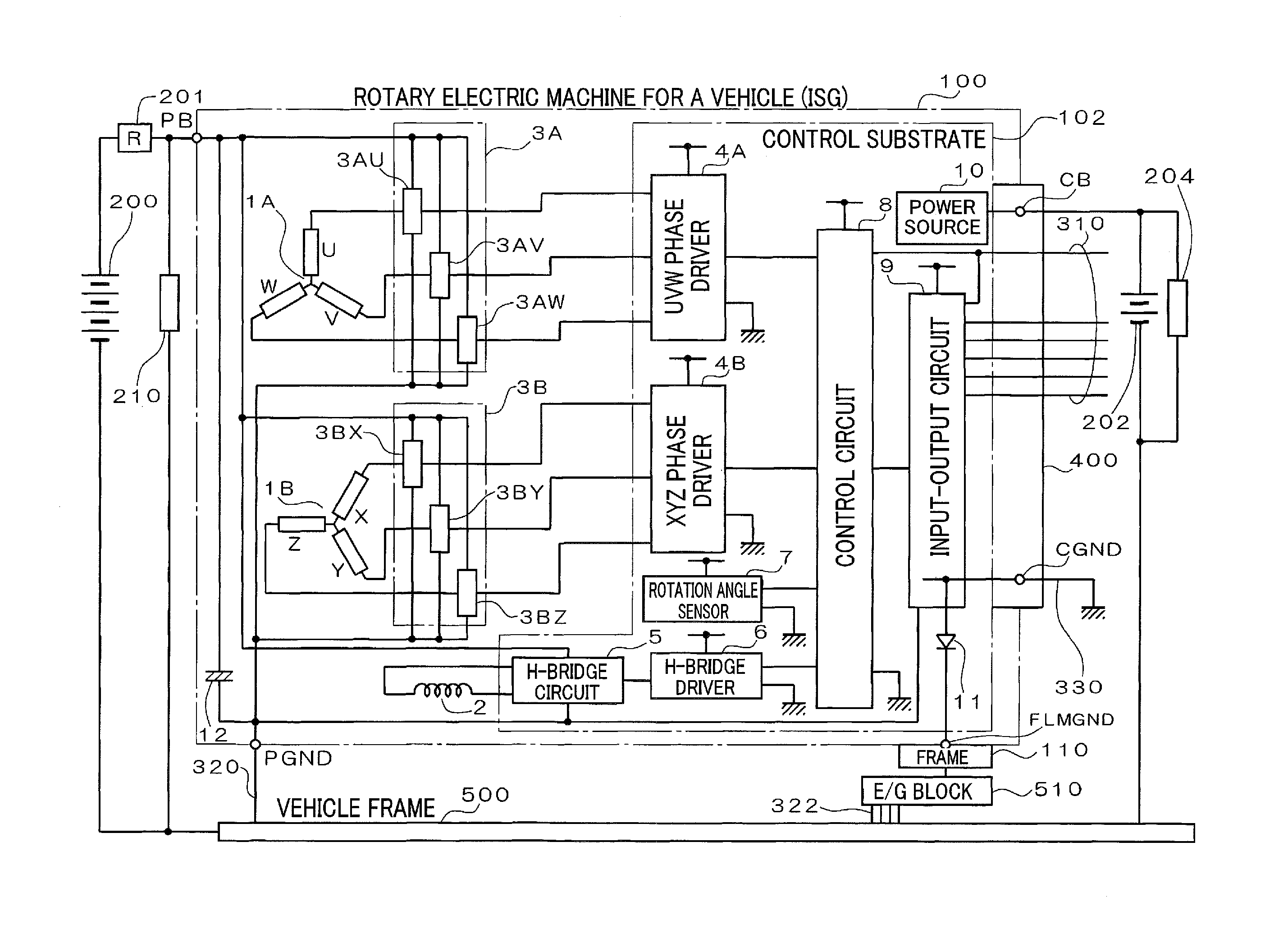 Rotary electric machine for a vehicle