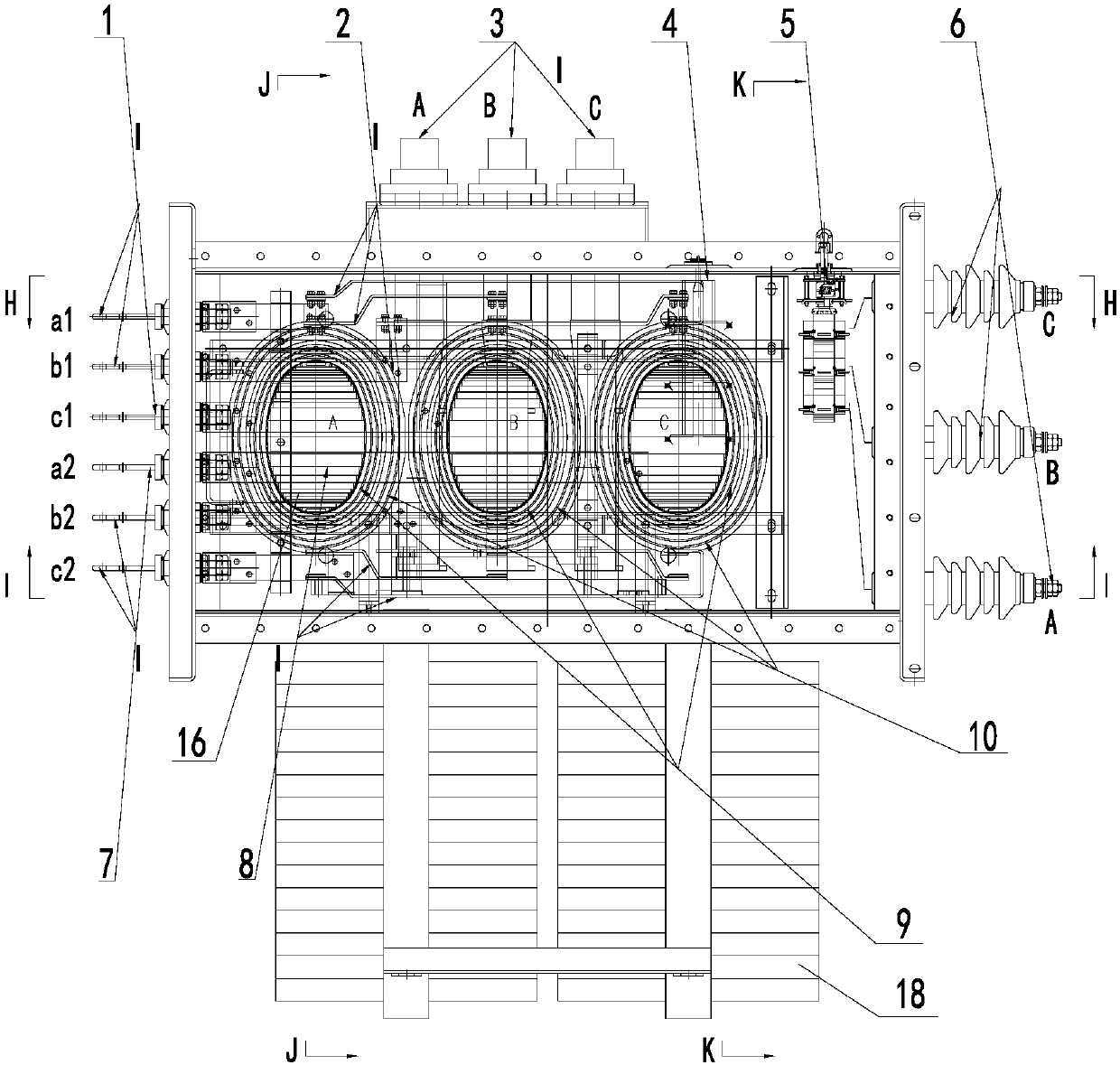 Double-split transformer wire outlet structure