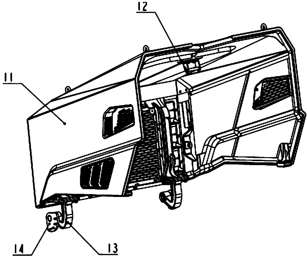 An articulated dump truck hood automatic opening and closing and locking system