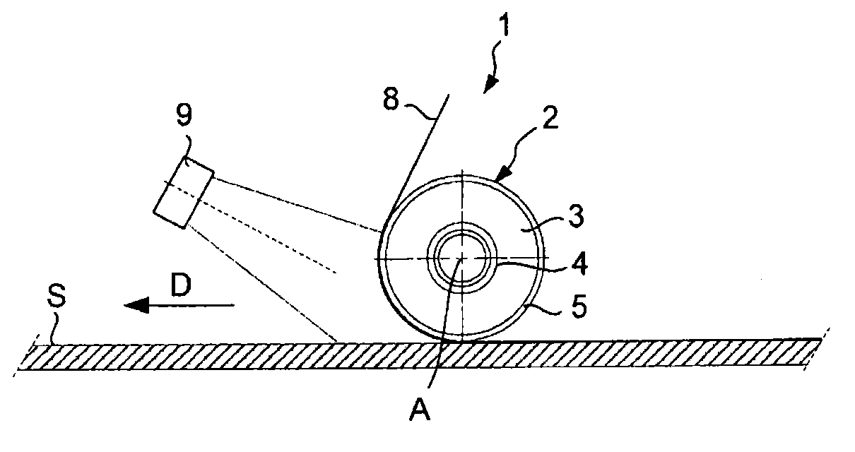 Fiber application machine with compacting roller transparent to the radiation of the heating system