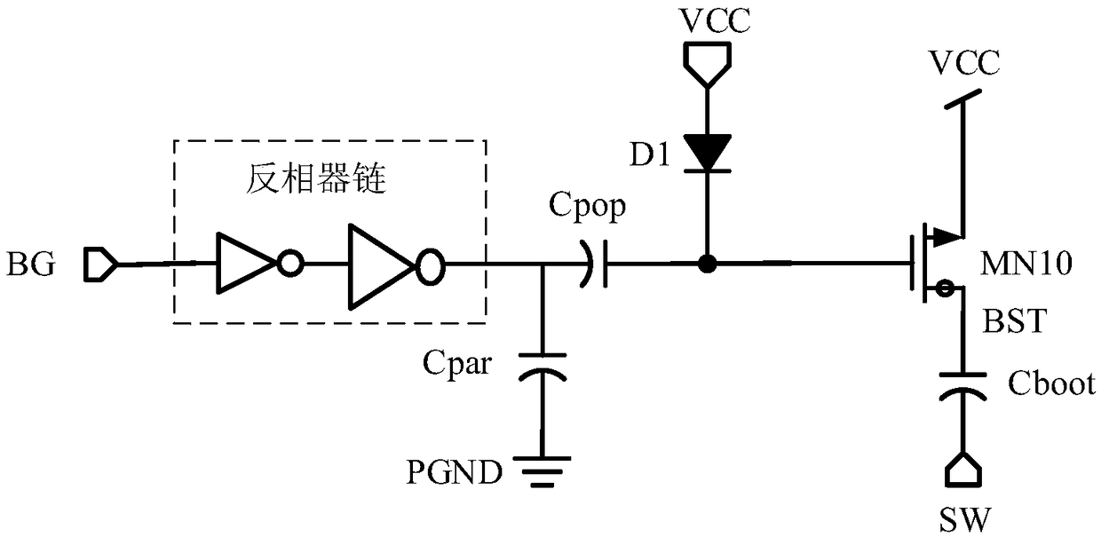 Switch MOS (metal oxide semiconductor) bootstrap charge circuit applicable to gate drive of high-speed GaN power devices