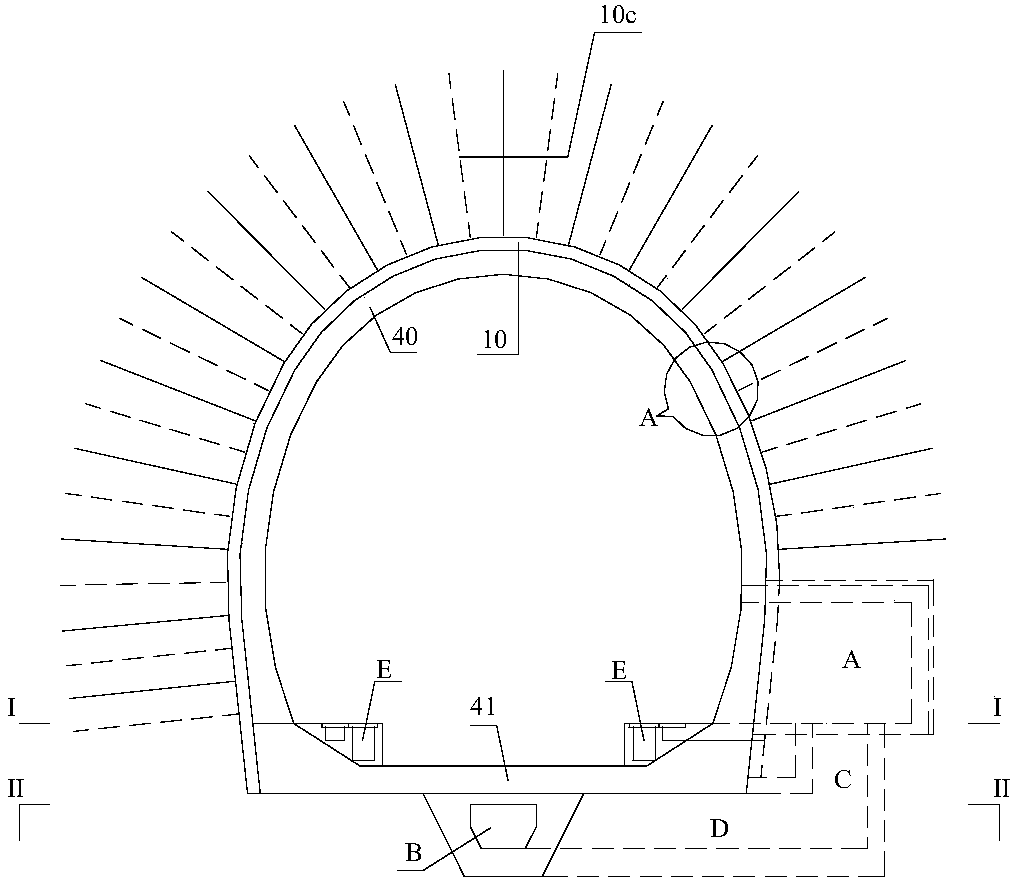 Single-line railway bottom board type lining utilizing refuge hole for arranging inspection well and drainage system construction of said lining