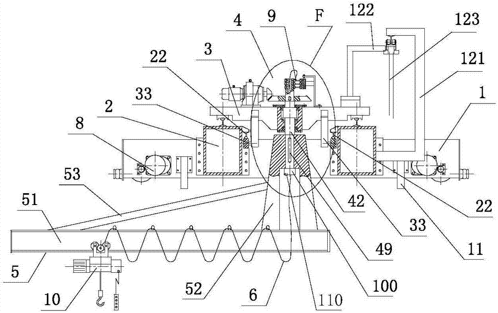 Crane with reaction wheel travelling trolley and cantilever beam capable of rotating by any angle