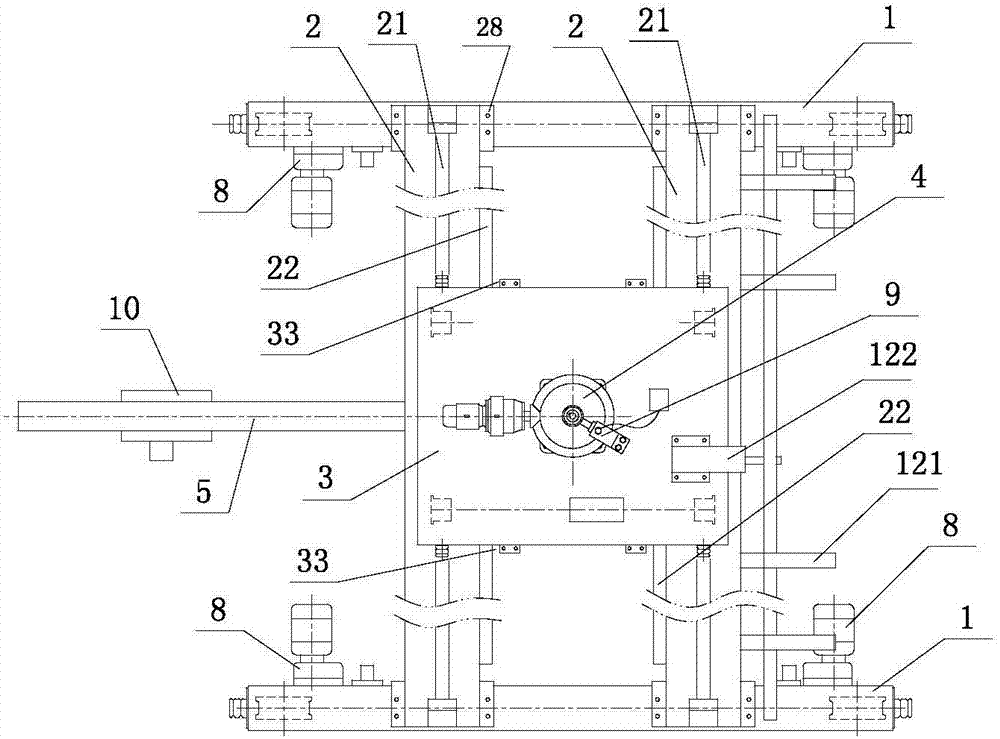 Crane with reaction wheel travelling trolley and cantilever beam capable of rotating by any angle