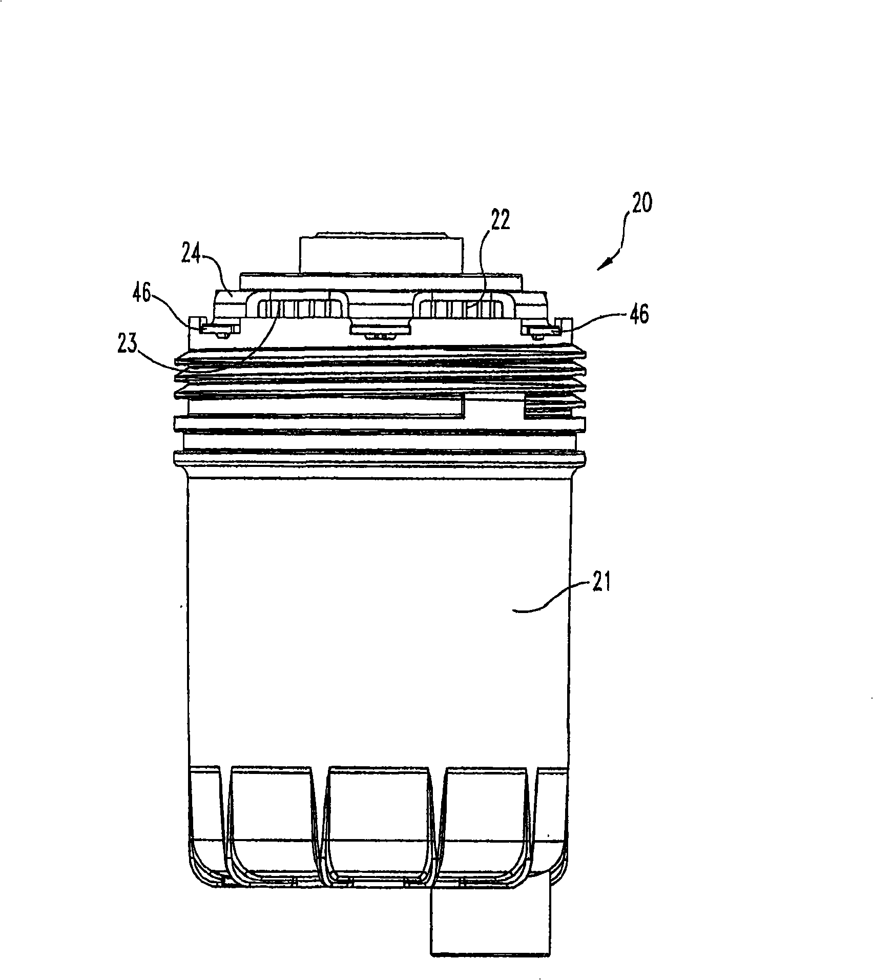 Fluid filter with open-end flow, replaceable cartridge