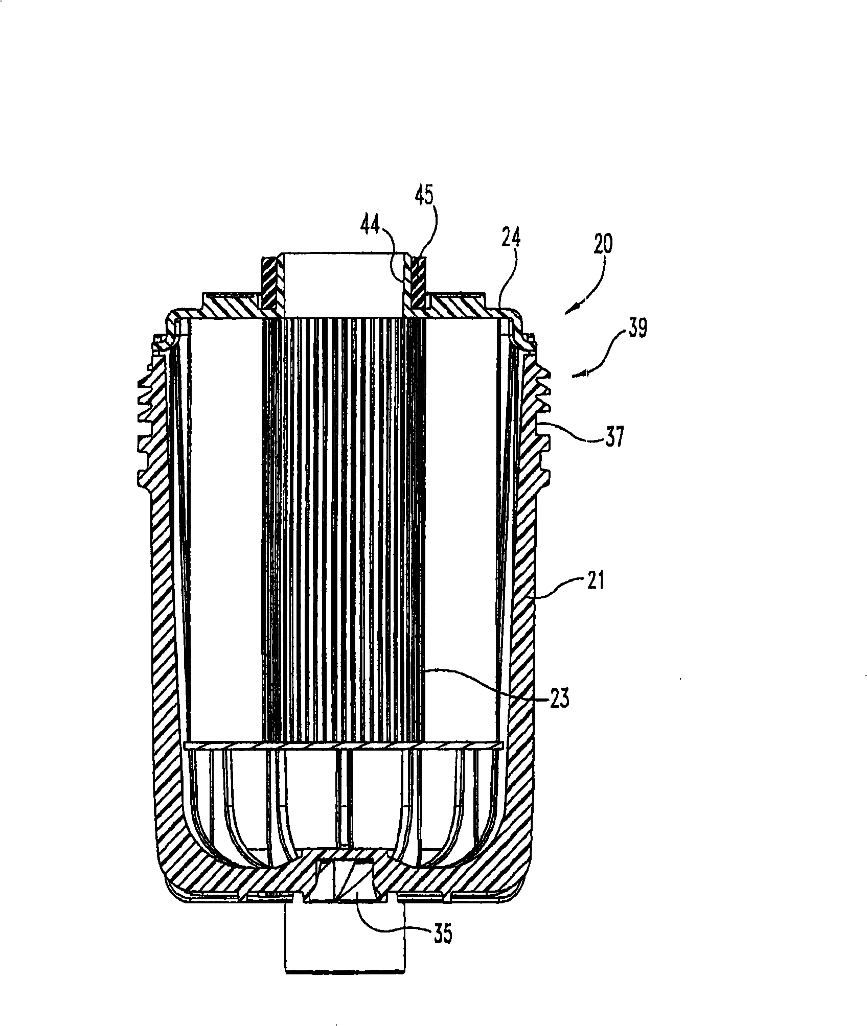 Fluid filter with open-end flow, replaceable cartridge