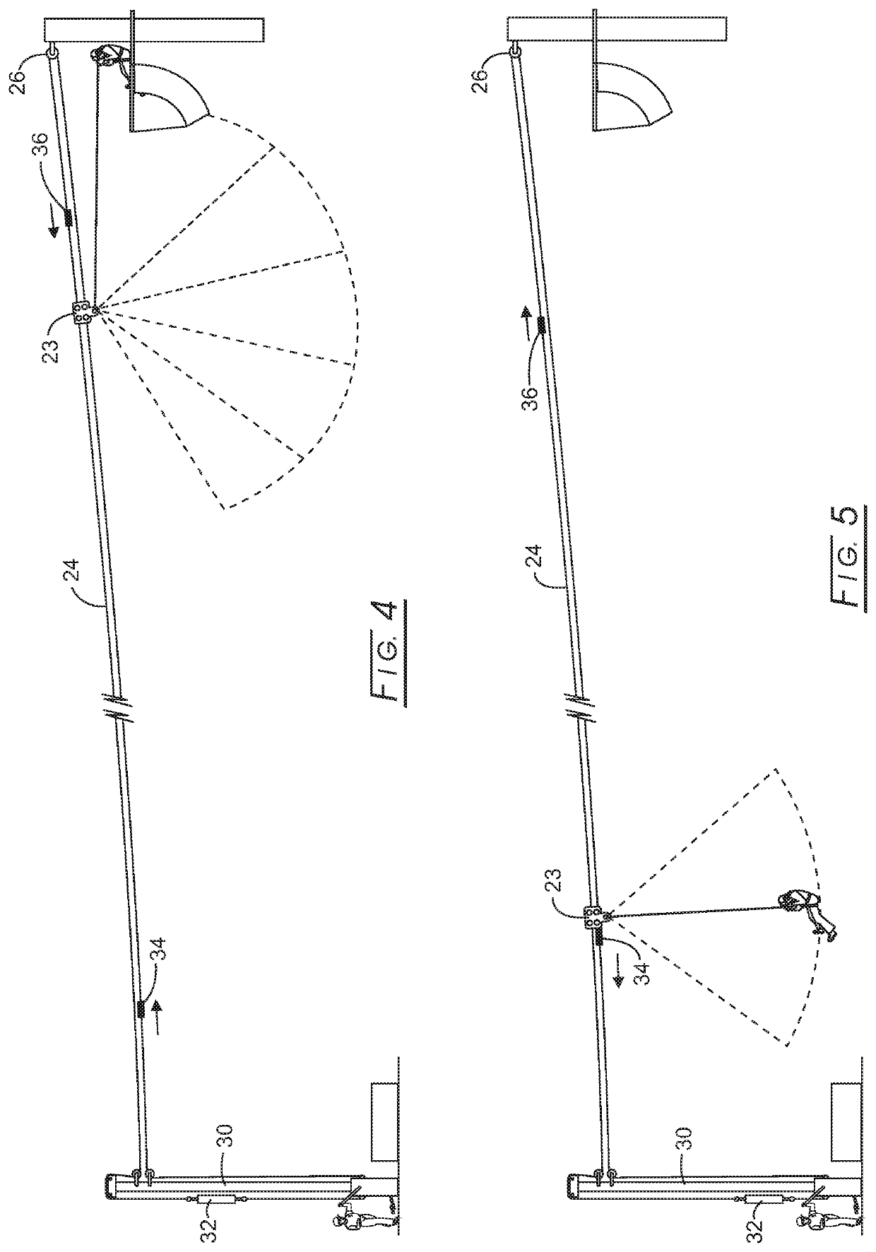 High angle tethered slide with freefall drop and variable radius swing