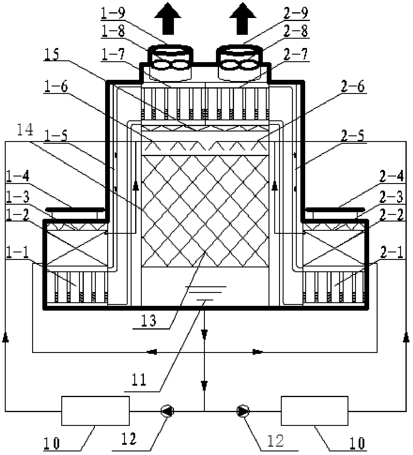 Evaporative cooling water chiller unit based on split heat pipe