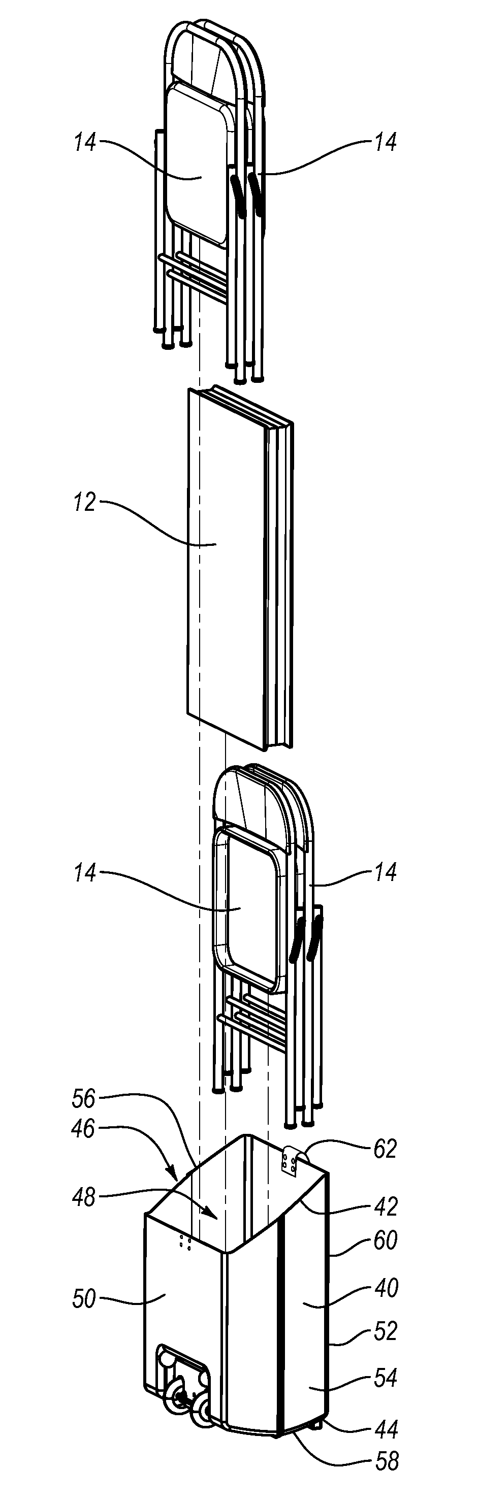 Folding table and chair set with partially open carrying case