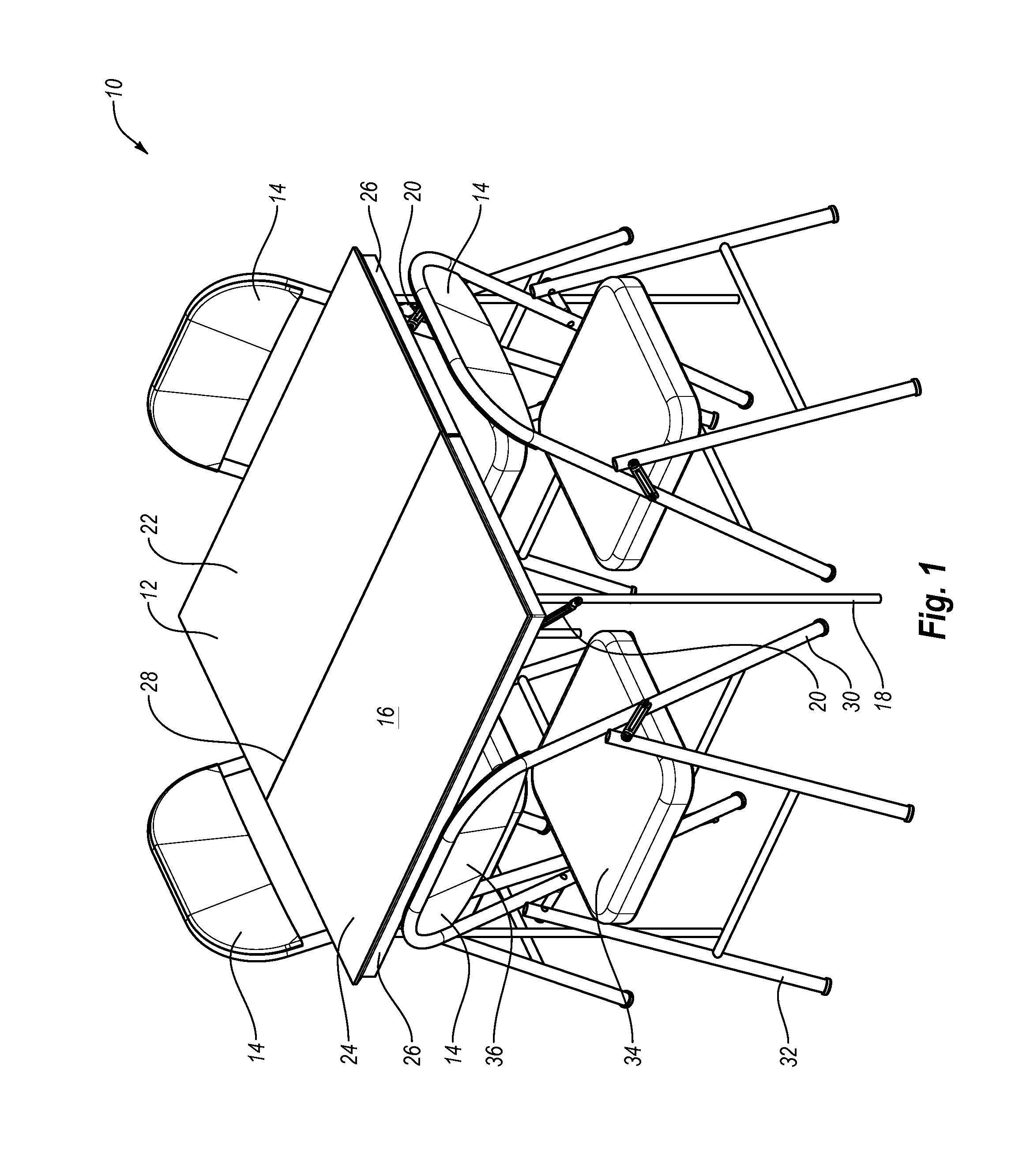 Folding table and chair set with partially open carrying case